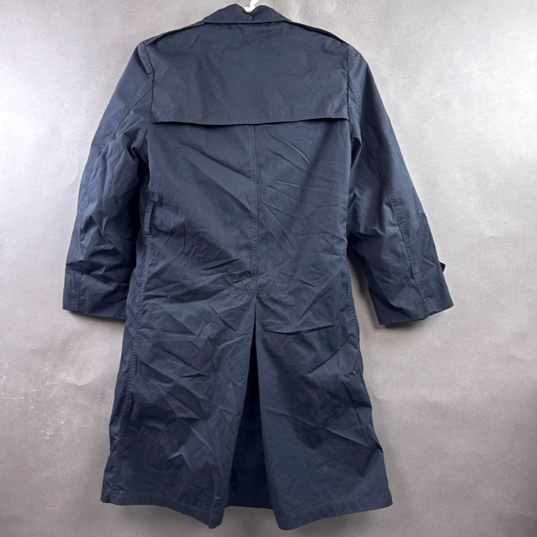 Vintage VINTAGE Centre Coat 34 Short Blue All Weather Trench Coat Jacket Mens 90s 41 in Chest Pockets Split Collar Solid Pattern Long Regular Size US 34 / EU 50 - 2 Thumbnail