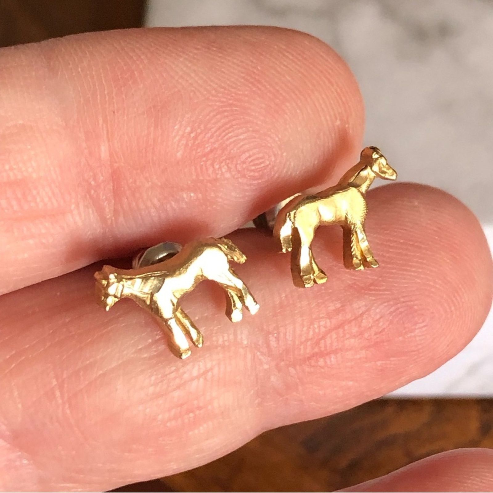 Jewelry Diamond cut matte gold tone horse pierced earrings Size ONE SIZE - 8 Thumbnail