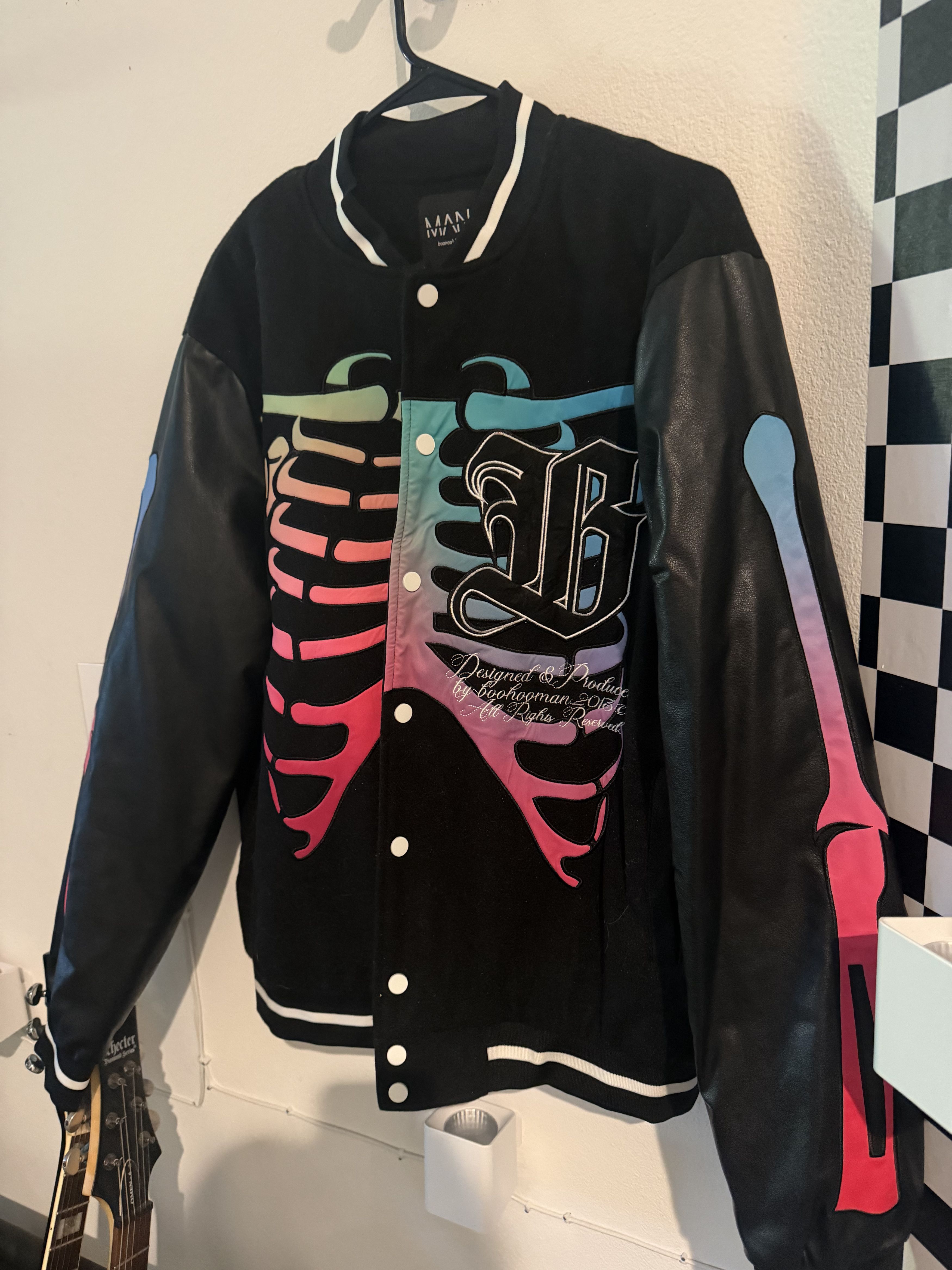 Boohoo Oversized Neon Skeleton Bomber Jacket Size US L / EU 52-54 / 3 - 3 Thumbnail