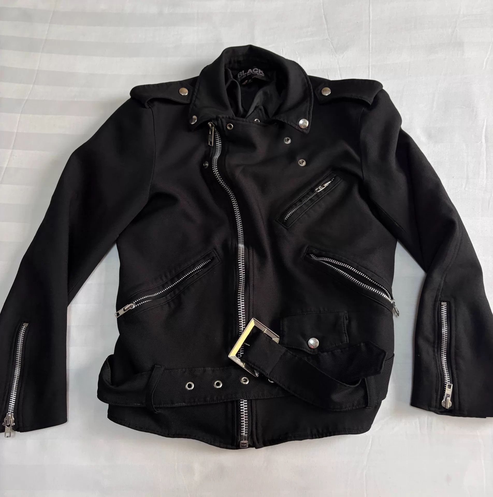 Comme des Garcons CDG Black Pleated Biker Jacket with Curved Zippers Size US M / EU 48-50 / 2 - 7 Thumbnail