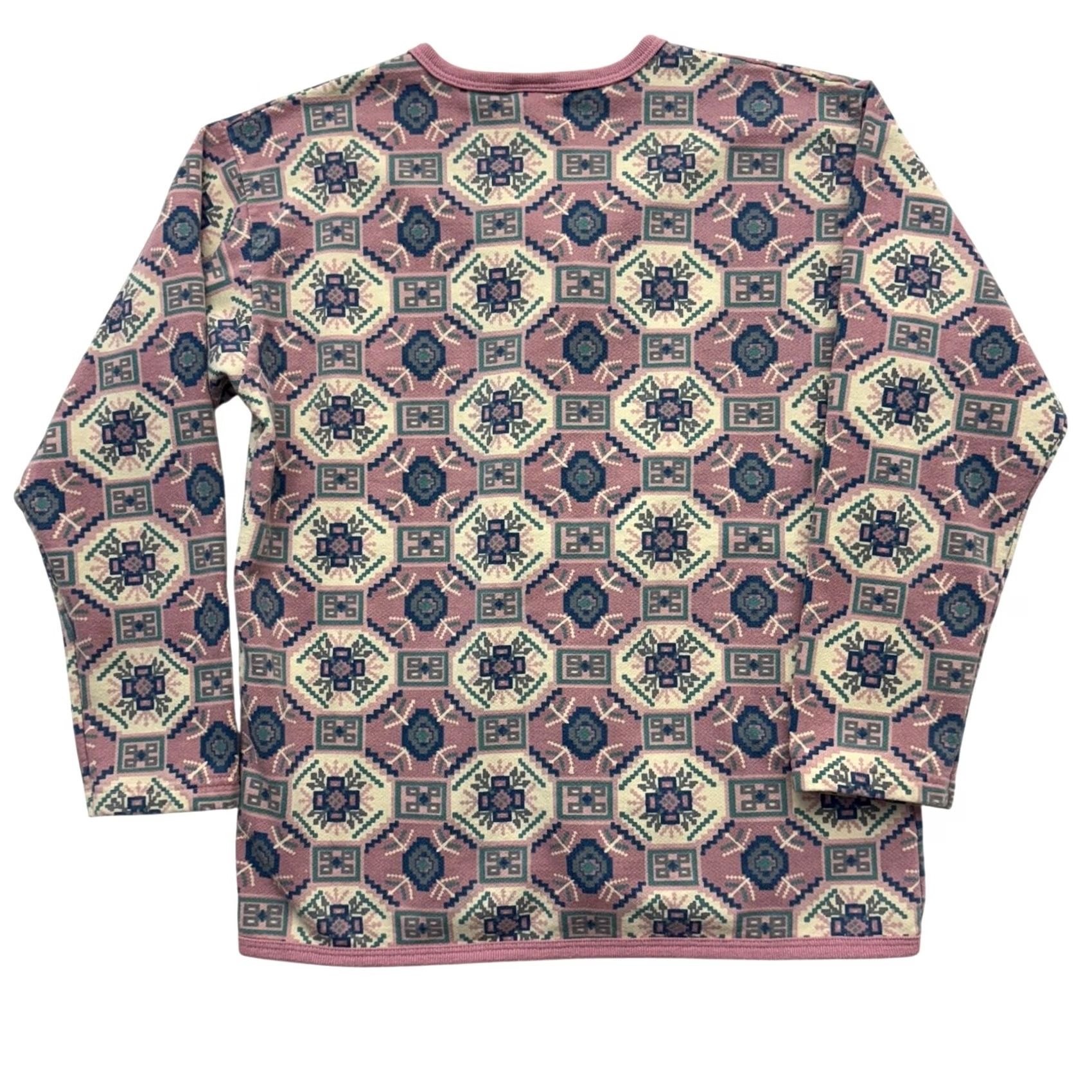 Pinko VINTAGE Shirt Womens L Pink Tribal Print Cardigan Green Western Fleece Button Sweatshirt Size L / US 10 / IT 46 - 2 Thumbnail