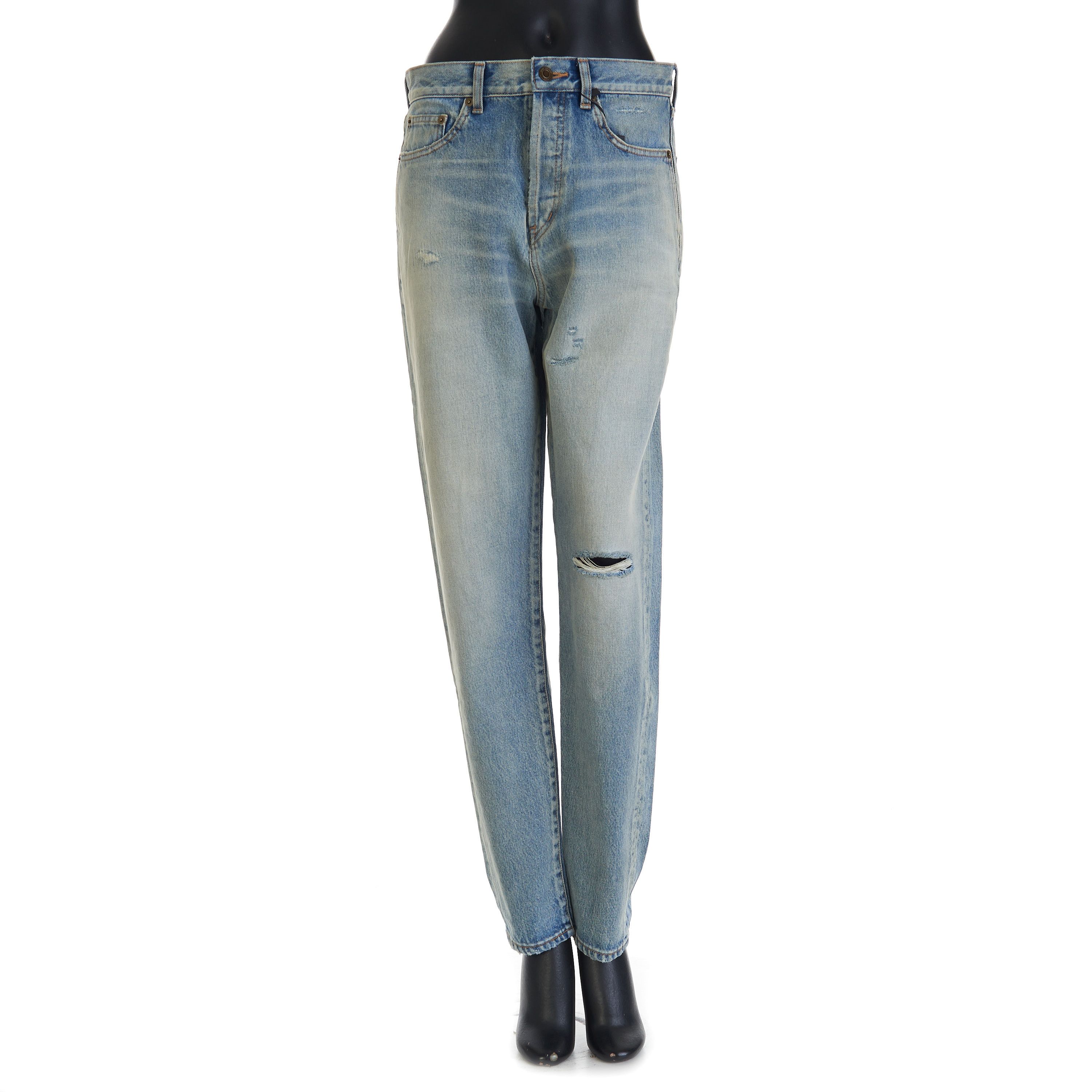 image of Saint Laurent Paris YSL High Waist - Slim Fit Jeans In Santa Monica Blue Denim, Women's (Size 28)