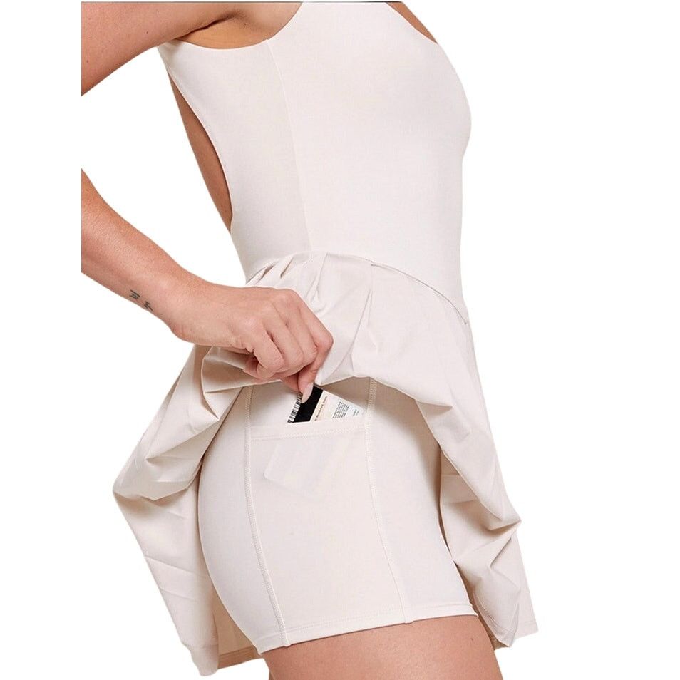Pacsun Women's Medium Ivory Active Pleated Drop V Waist Mini Dress Size M / US 6-8 / IT 42-44 - 3 Thumbnail