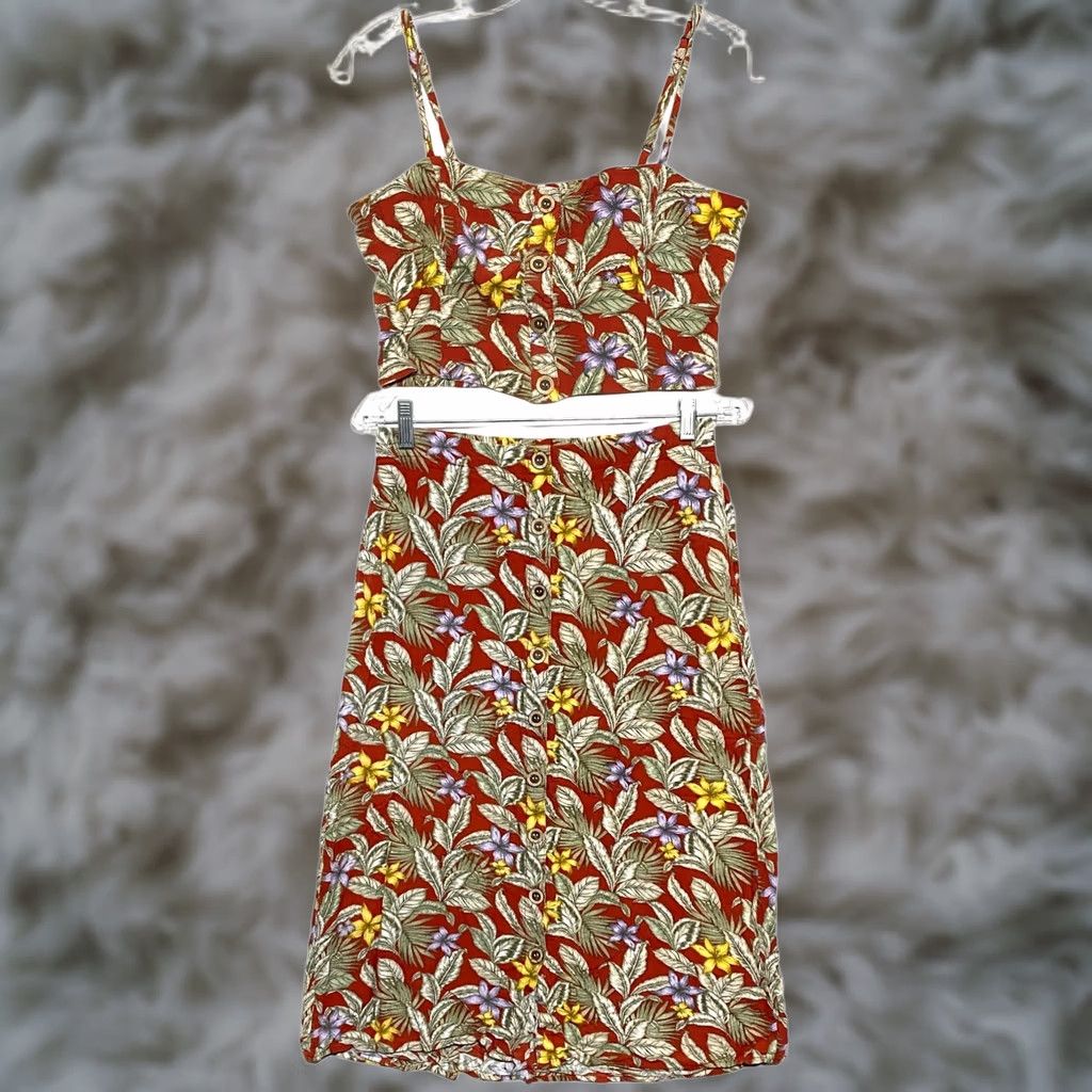 Vintage Aéropostale Tropical Button Midi Skirt Cami Crop Top Set M Boho Hawaiian Resort Skirt Tank Floral Beach Womens Set Size M / US 6-8 / IT 42-44 - 1 Thumbnail