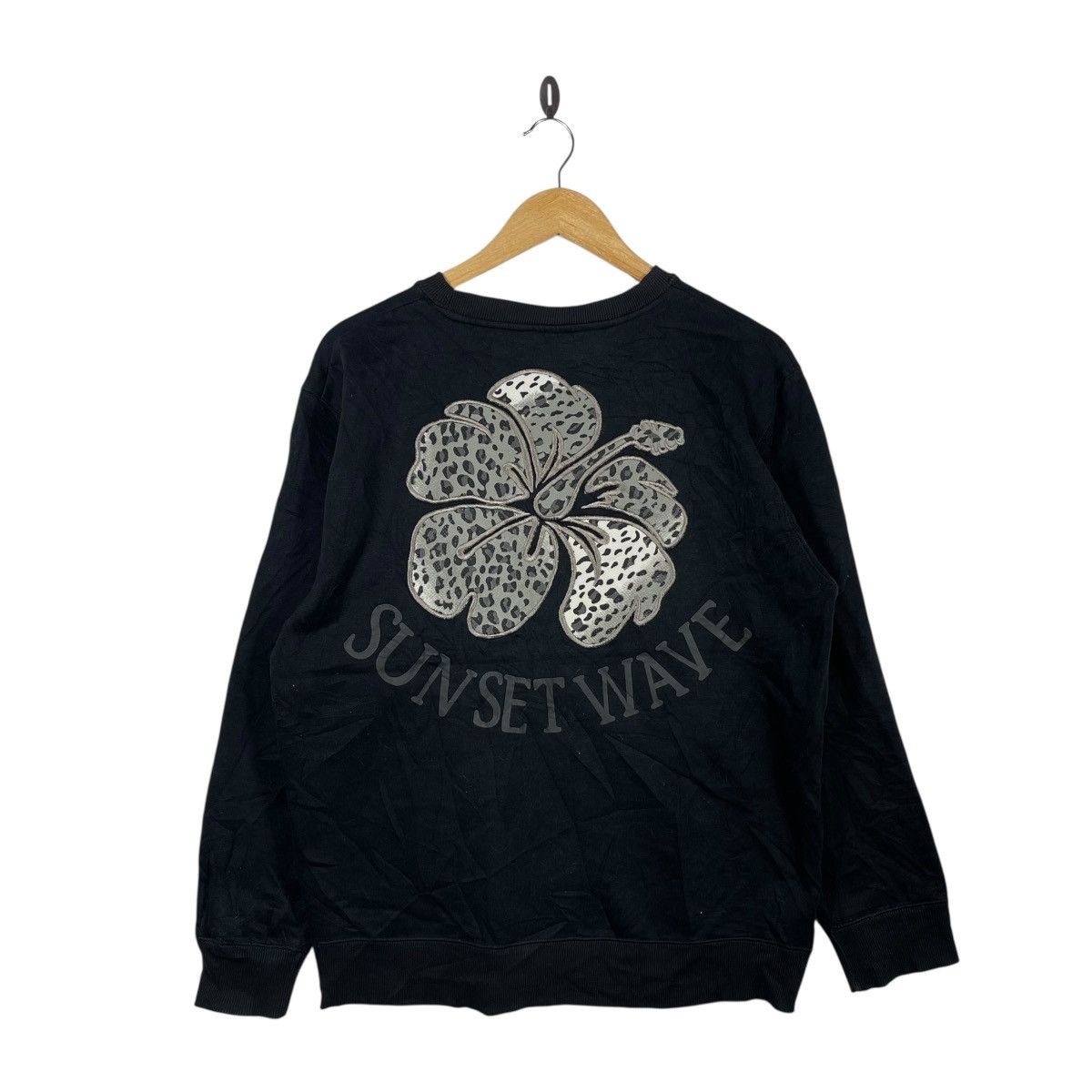Vintage Sunset Wave Big Hibiscus Back Logo Crewneck Sweatshirt Black Size M / US 6-8 / IT 42-44 - 4 Thumbnail