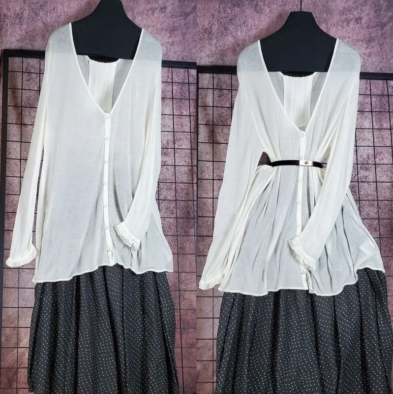 Burberry Summer White Embroidered Long Sleeve Knit Top