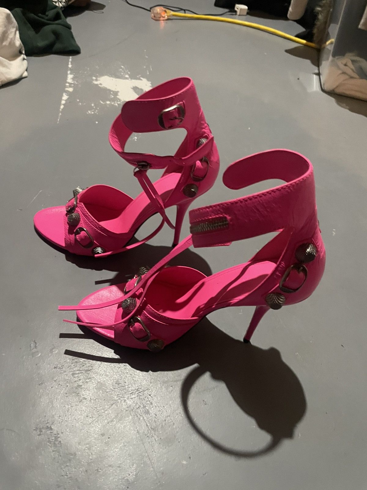 Balenciaga Balenciaga Womens Flou Pink Cagole Leather Studded Stiletto Size US 8.5 / IT 38.5 - 6 Thumbnail