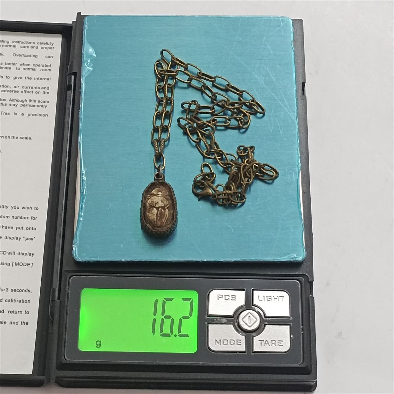 Vintage bronze scarab necklace ancient Egyptian style