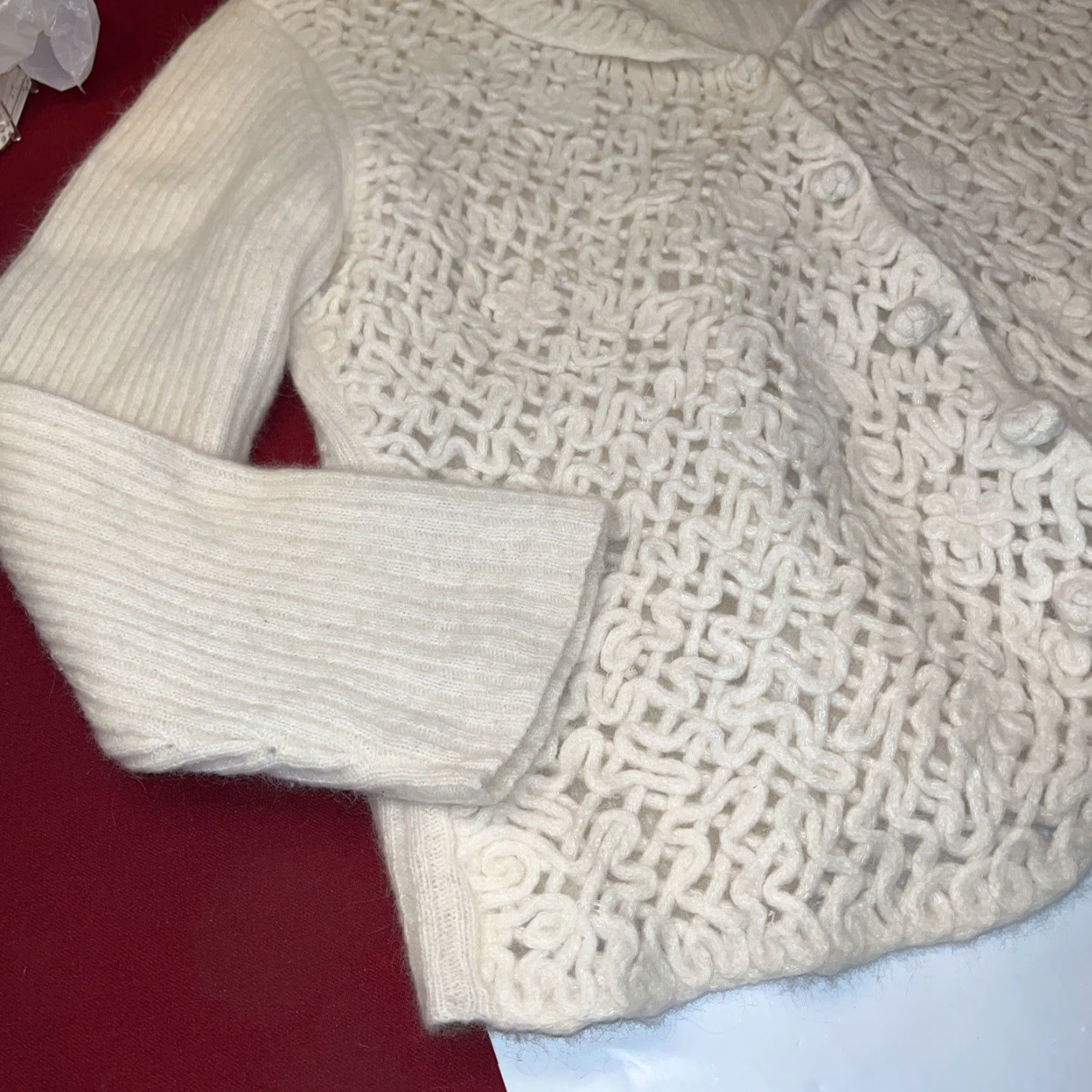 Coldwater Creek VINTAGE Coldwater Creek Angora Cardigan Sweater 1X Open Knit Cowl Neck Ivory Womens Pullover Size XL / US 12-14 / IT 48-50 - 2 Thumbnail