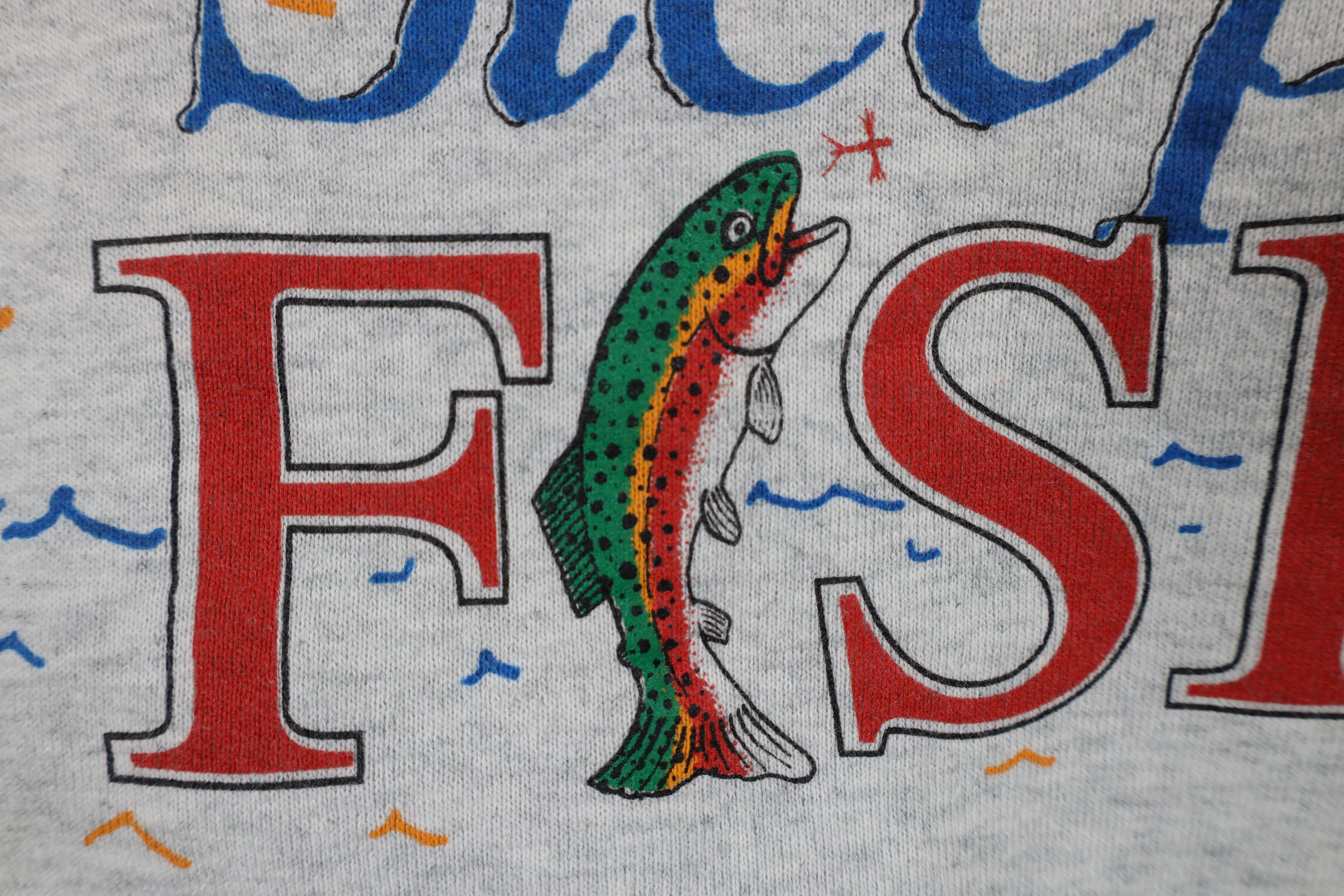 Vintage Vintage 90s Streetwear Fish Crewneck Sweatshirt Gray USA Size US XL / EU 56 / 4 - 6 Thumbnail