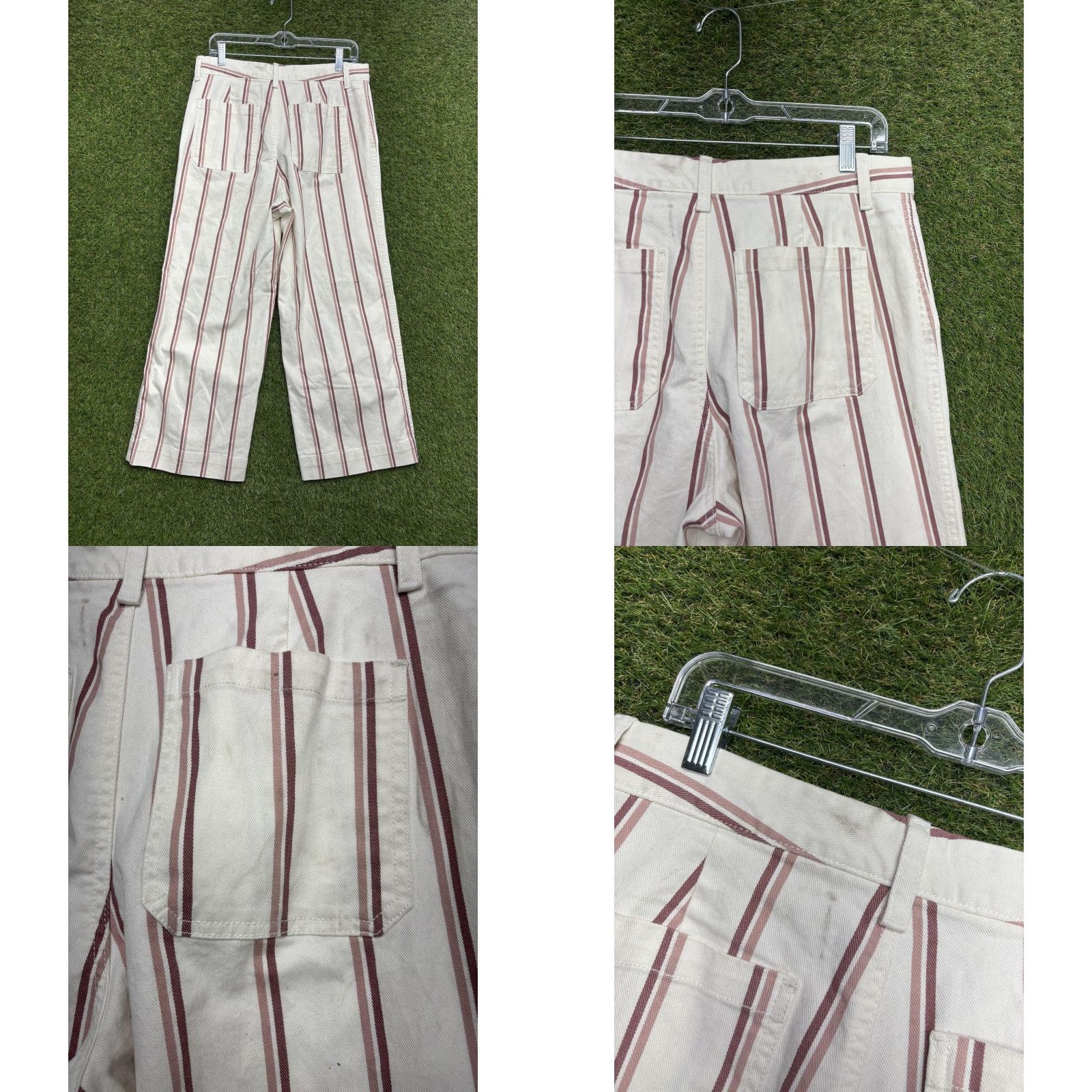 Gap Gap Pants Womens 10 White Striped High Rise Wide Leg Crop Twill Casual Pockets Size 32" / US 10 / IT 46 - 8 Thumbnail