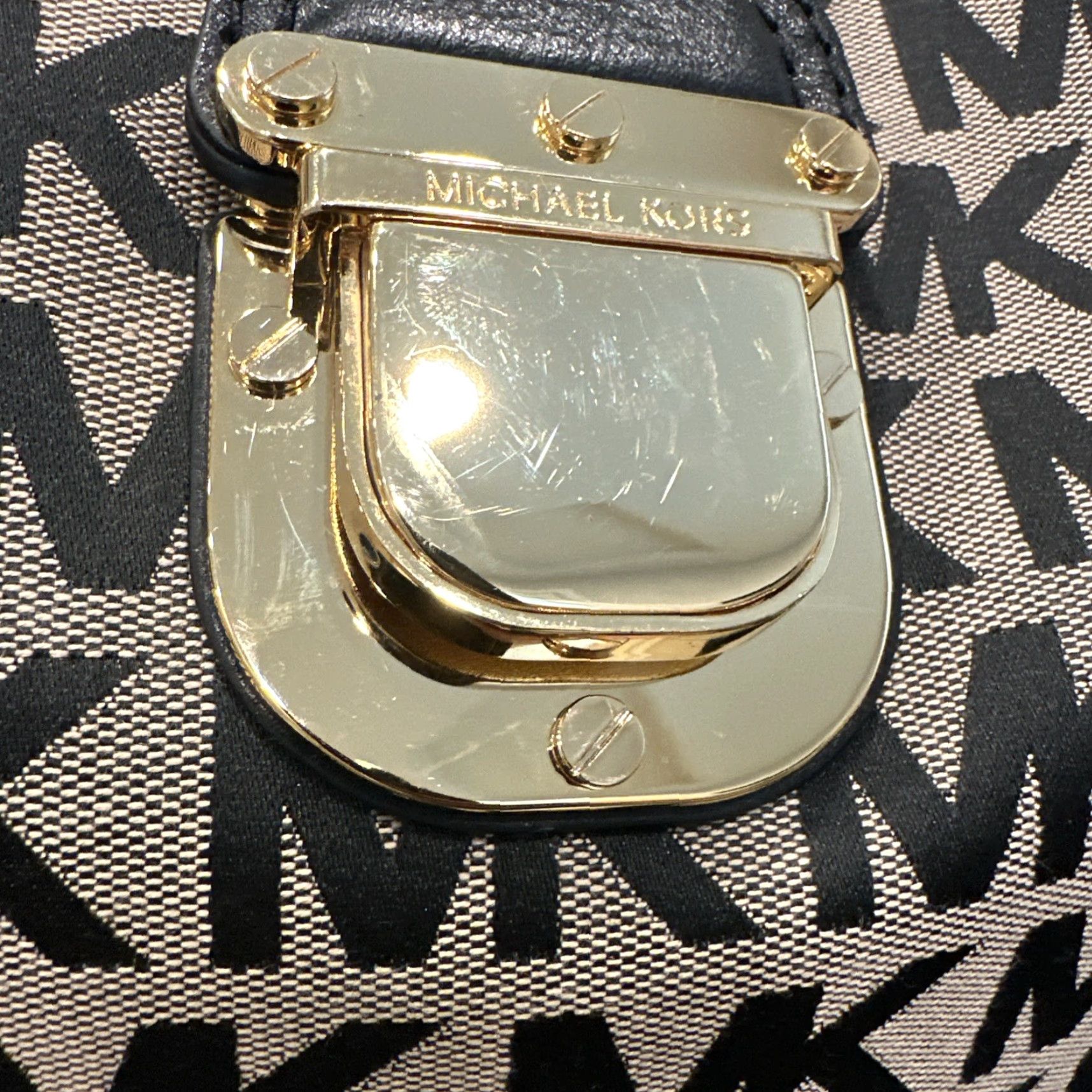 Michael Kors MICHAEL KORS Jet Set Travel Tote Bag Beige Canvas Leather Gold Hardware Womens Size ONE SIZE - 6 Thumbnail