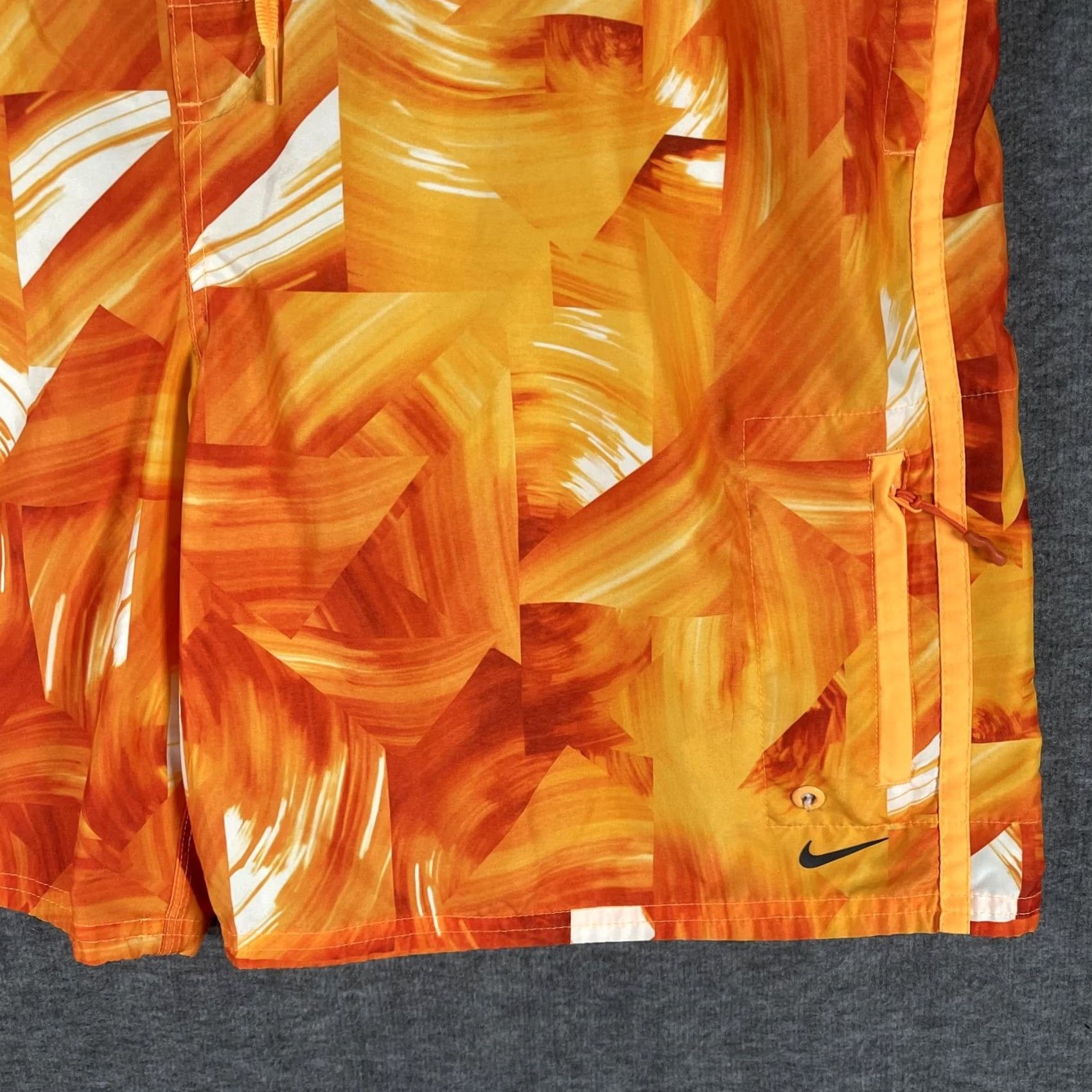 Nike Nike Mens 2XL Orange Abstract Swim Trunks Boardshorts Drawstring Swoosh Size US 39 - 3 Thumbnail