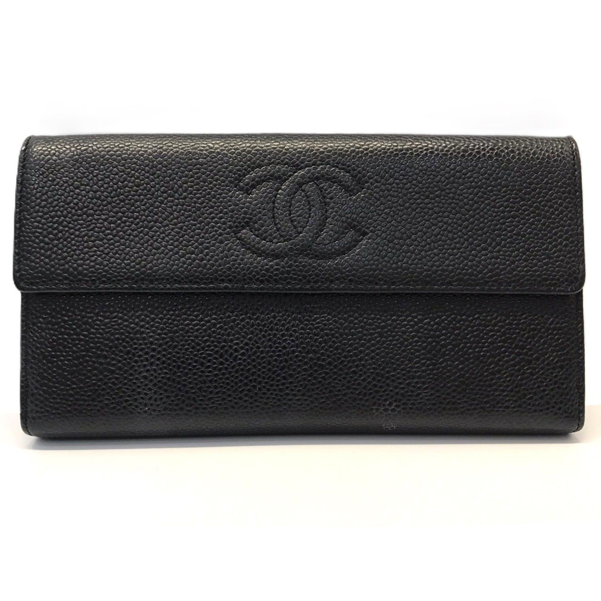 CHANEL Caviar Leather Bifold Long Wallet in Black A50070