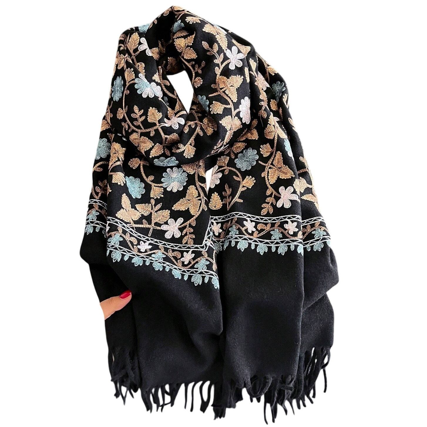 Shein Women's Embroidered Cashmere and Wool Scarf, Size OS Size ONE SIZE - 2 Thumbnail