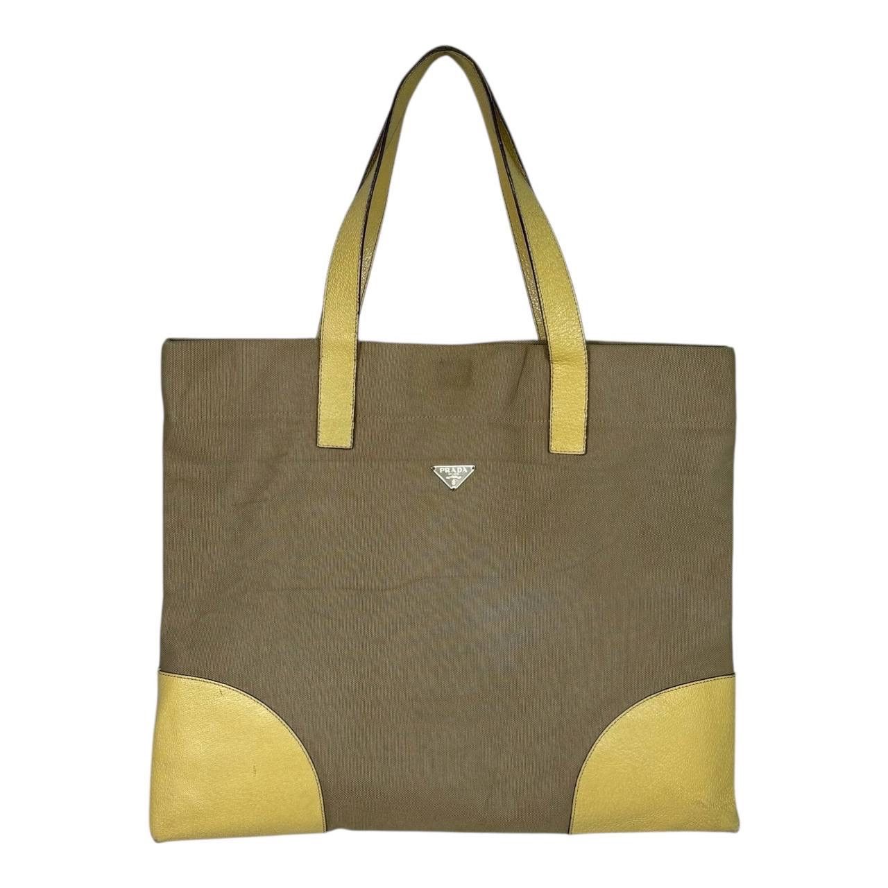 Prada Vintage 90s Prada Canvas Leather Tote Bag Triangle Logo Size ONE SIZE - 1 Thumbnail