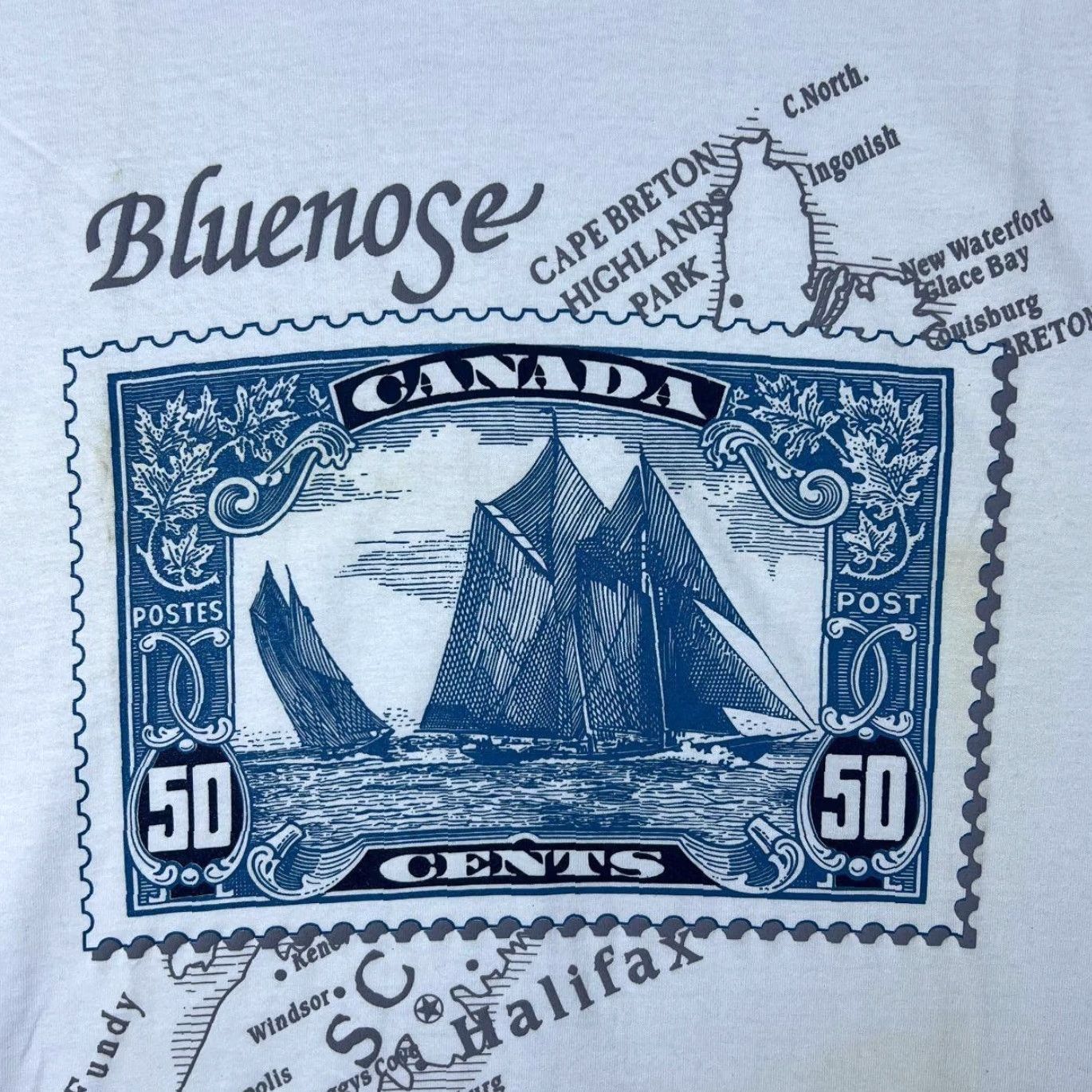 Fruit Of The Loom VINTAGE Canada Stamp Map Graphic White Cotton T-Shirt Large Mens Fruit of the Loom Size US L / EU 52-54 / 3 - 3 Thumbnail