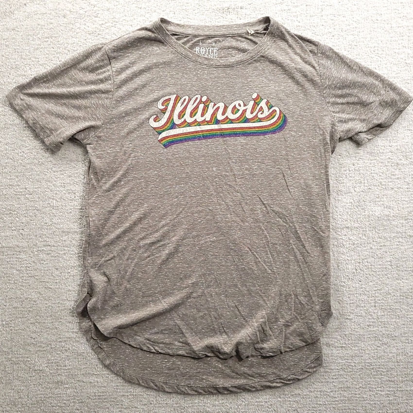 Spell Royce Brand T Shirt Women's Large Gray Illinois Spell Out Tee Short Sleeve Round Hem Crew Neck Pullover Casual 90s Summer Vintage: No Size L / US 10 / IT 46 - 2 Thumbnail