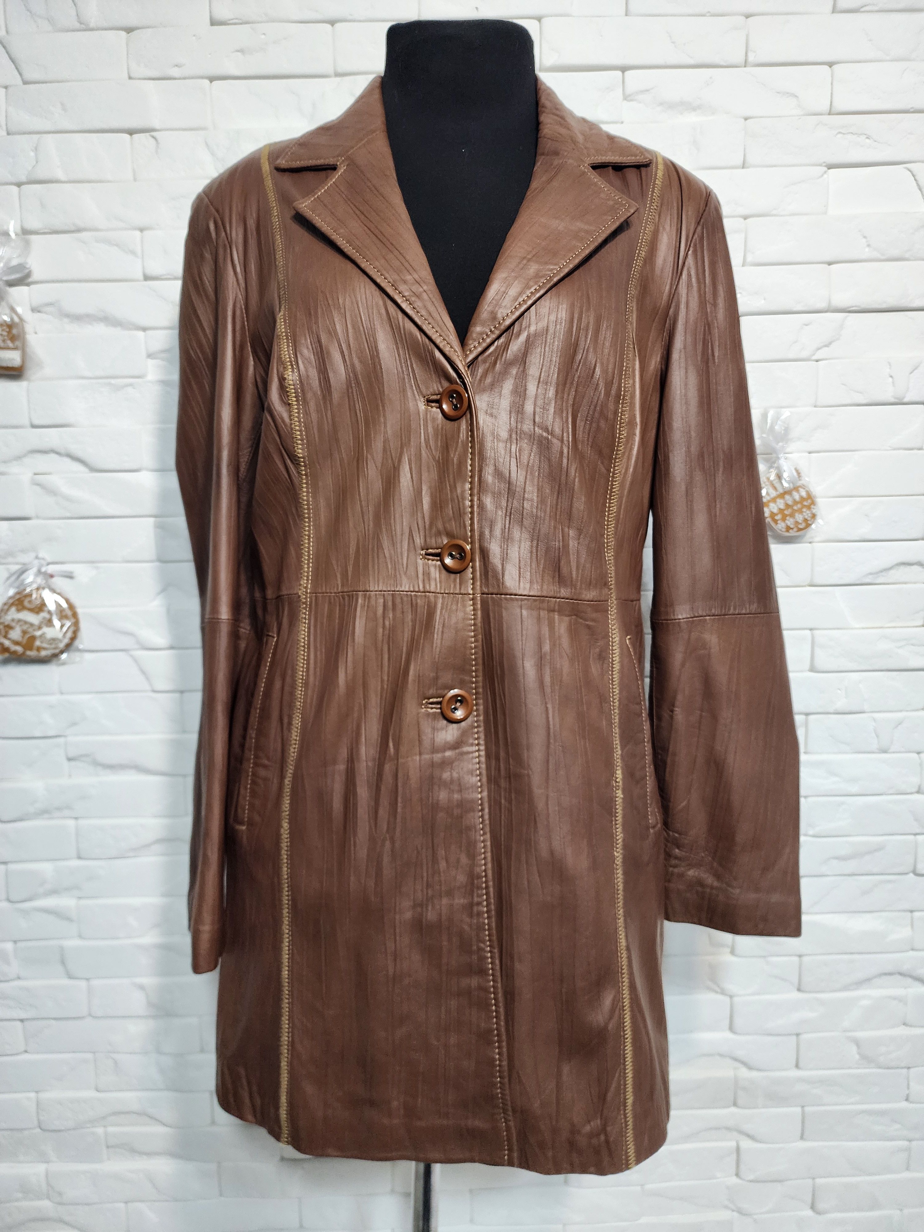 Other Brown Leather Jacket: Women's Genuine Leather Blazer Size L / US 10 / IT 46 - 1 Thumbnail