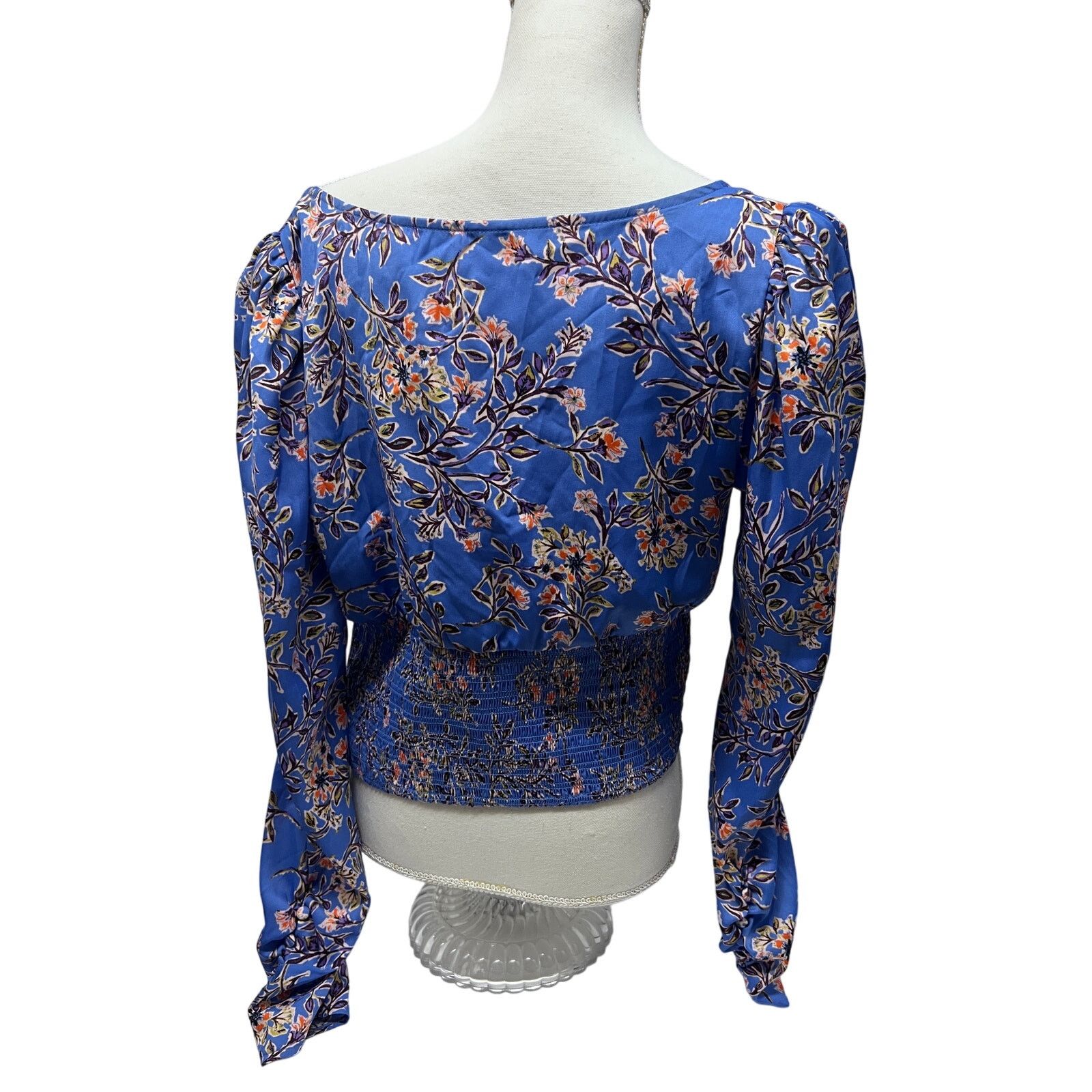 Free People Free People Santiago Blue Floral Boho Peasant Crop Top Large Size L / US 10 / IT 46 - 2 Thumbnail