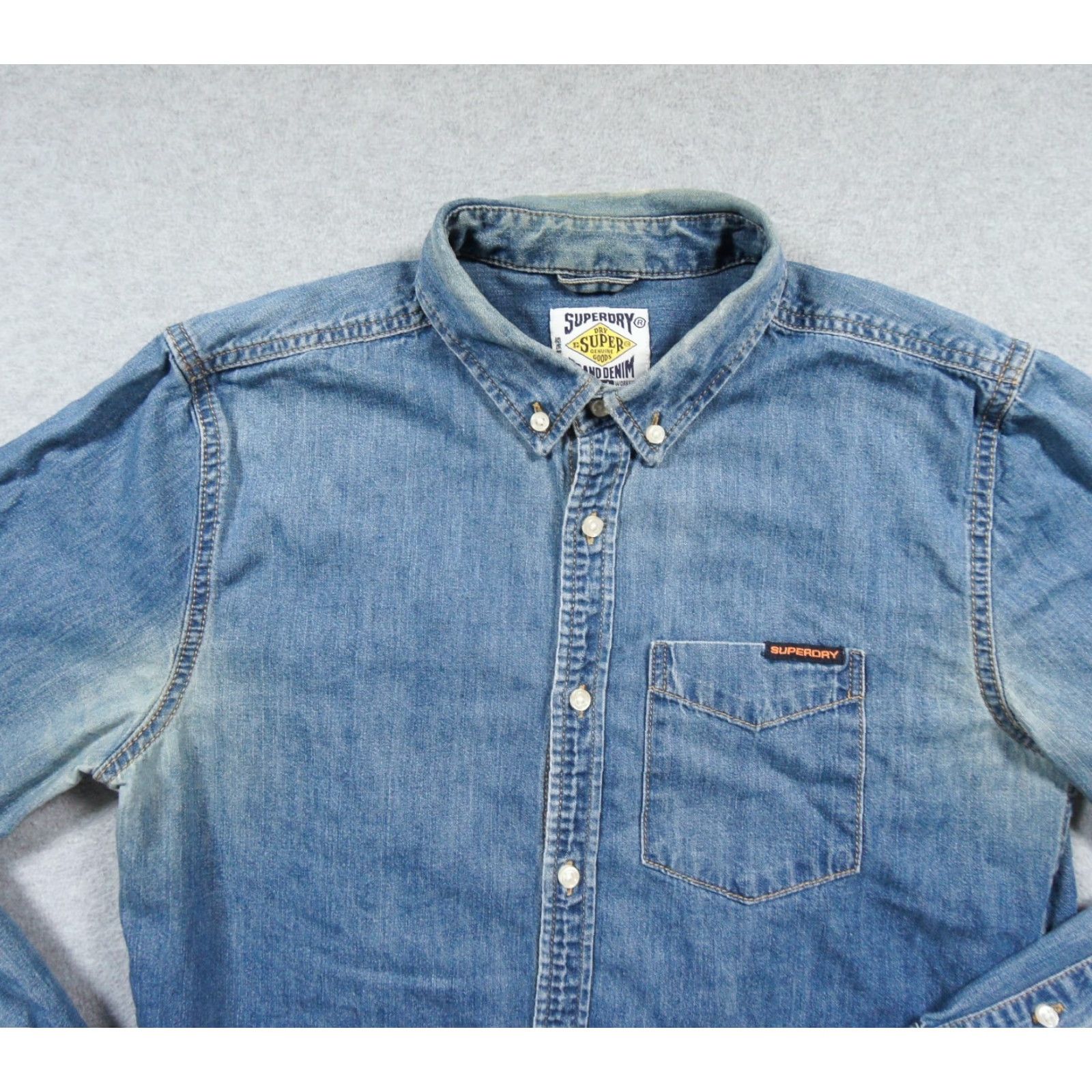 Superdry Superdry Shirt Mens Medium Blue Button Down Denim Jeans Long Sleeve Worn Workwear Size US M / EU 48-50 / 2 - 2 Thumbnail