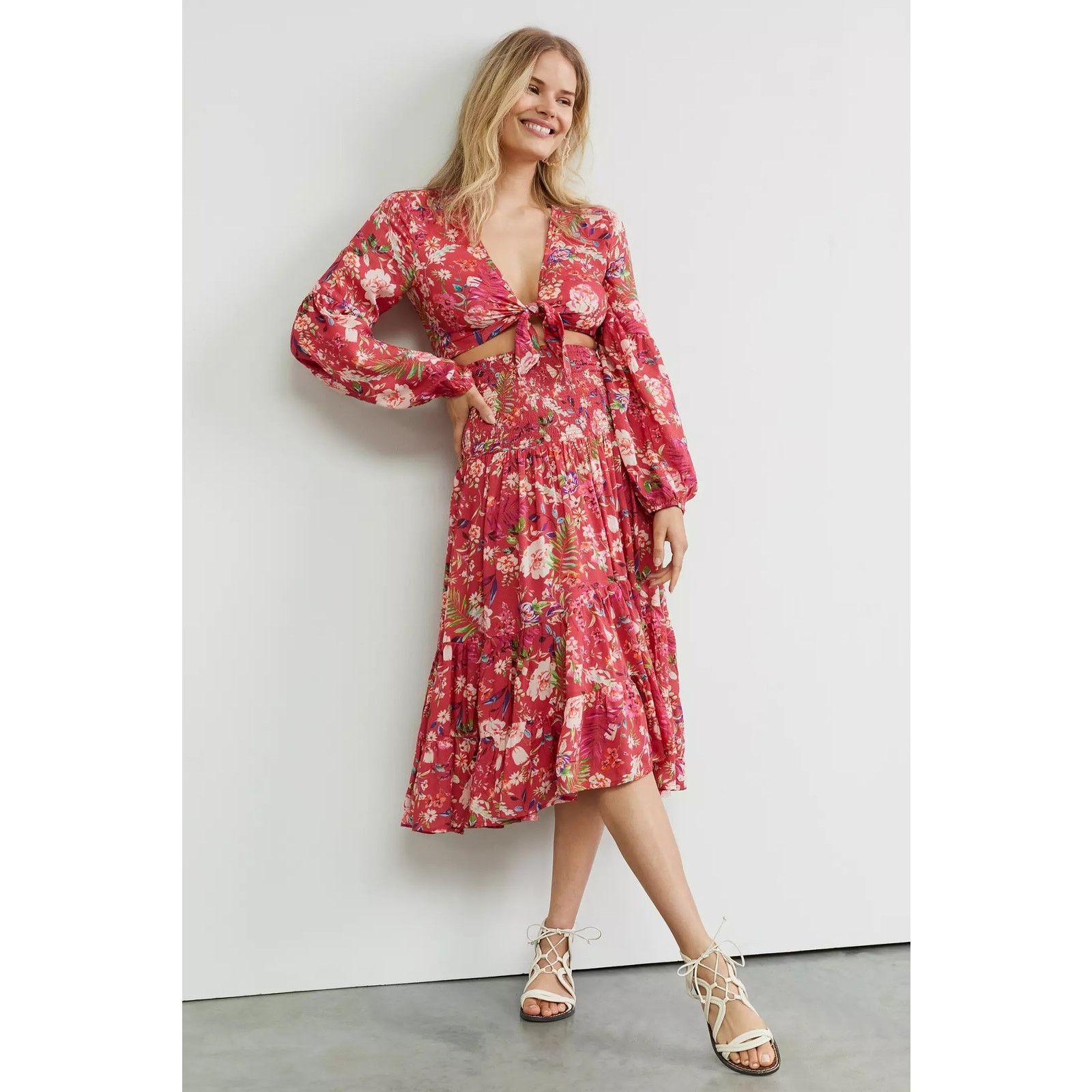 Anthropologie New Anthropologie Smocked Floral Skirt & Tie Front Top Set Size 32" / US 10 / IT 46 - 1 Thumbnail
