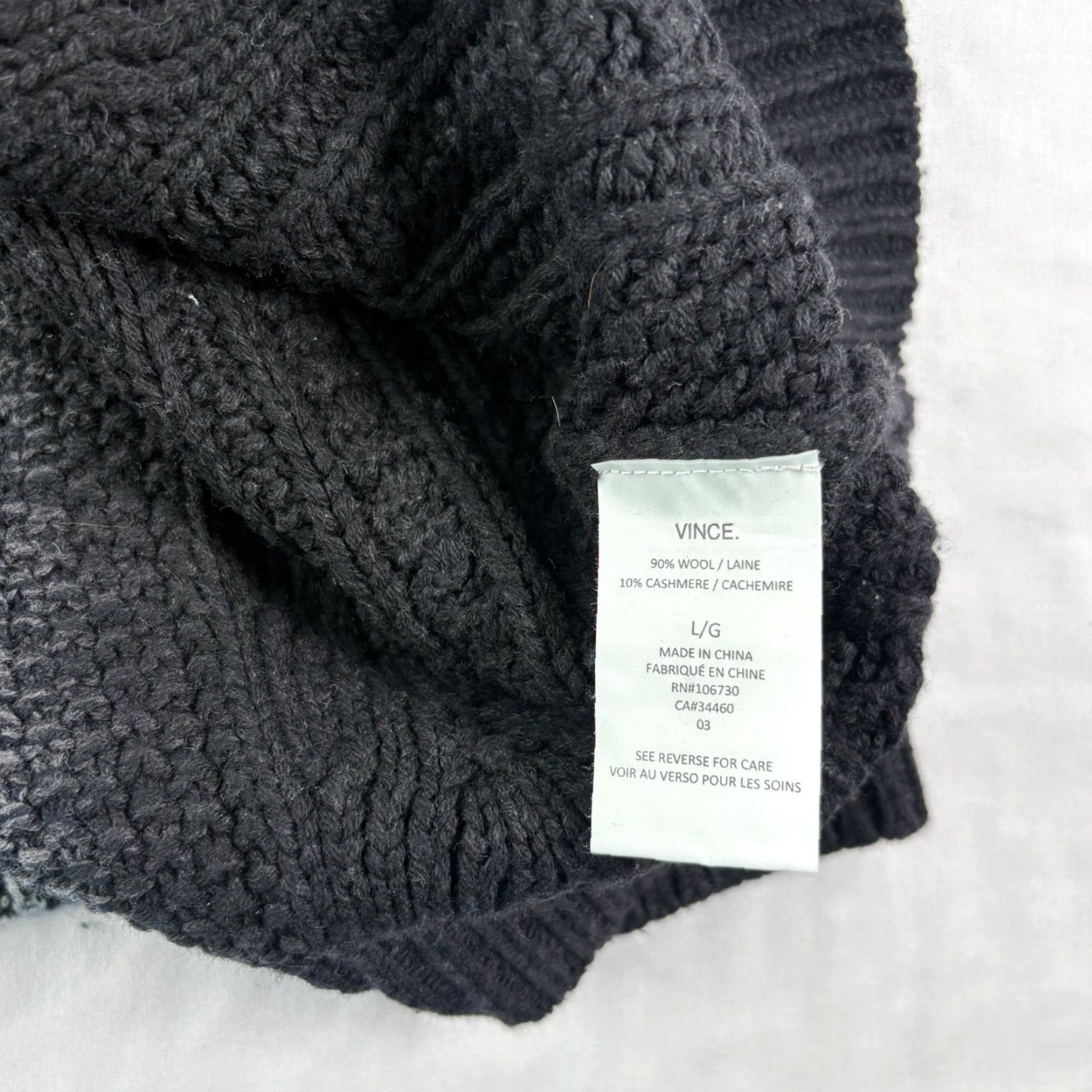 Vince Vince Sweater Mens Large Black Cray Cable Knit Wool Cashmere Blend Pullover Size US L / EU 52-54 / 3 - 7 Thumbnail