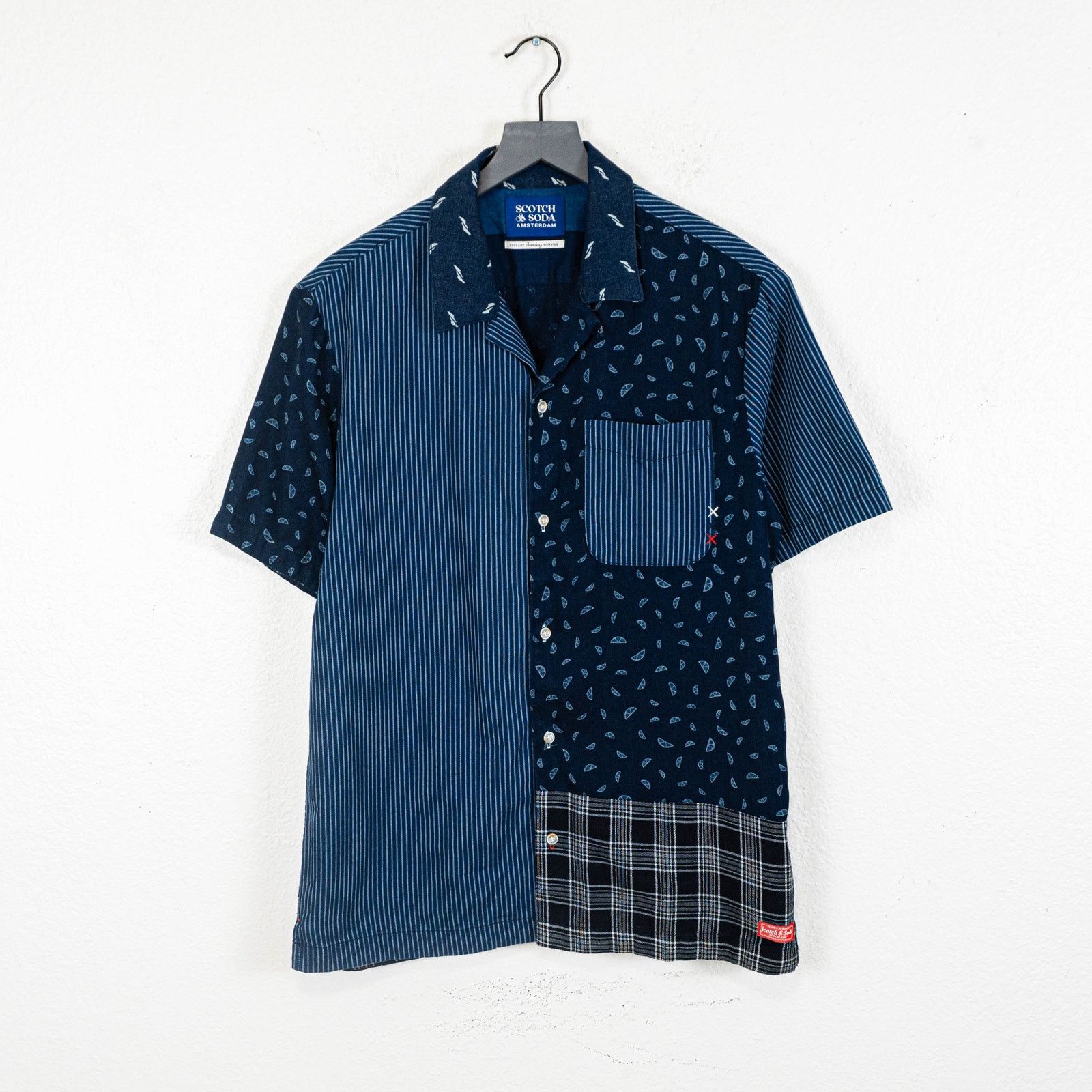 Scotch & Soda Scotch & Soda Patchwork Camp Short Sleeve Shirt indigo M Size US M / EU 48-50 / 2 - 2 Thumbnail