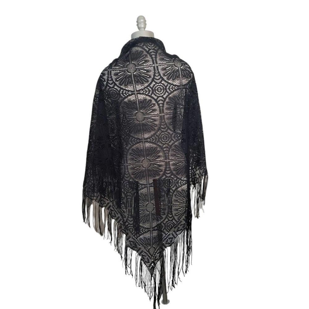 Designer CT863 Black Ladies Fringed Shawl Size ONE SIZE - 3 Thumbnail
