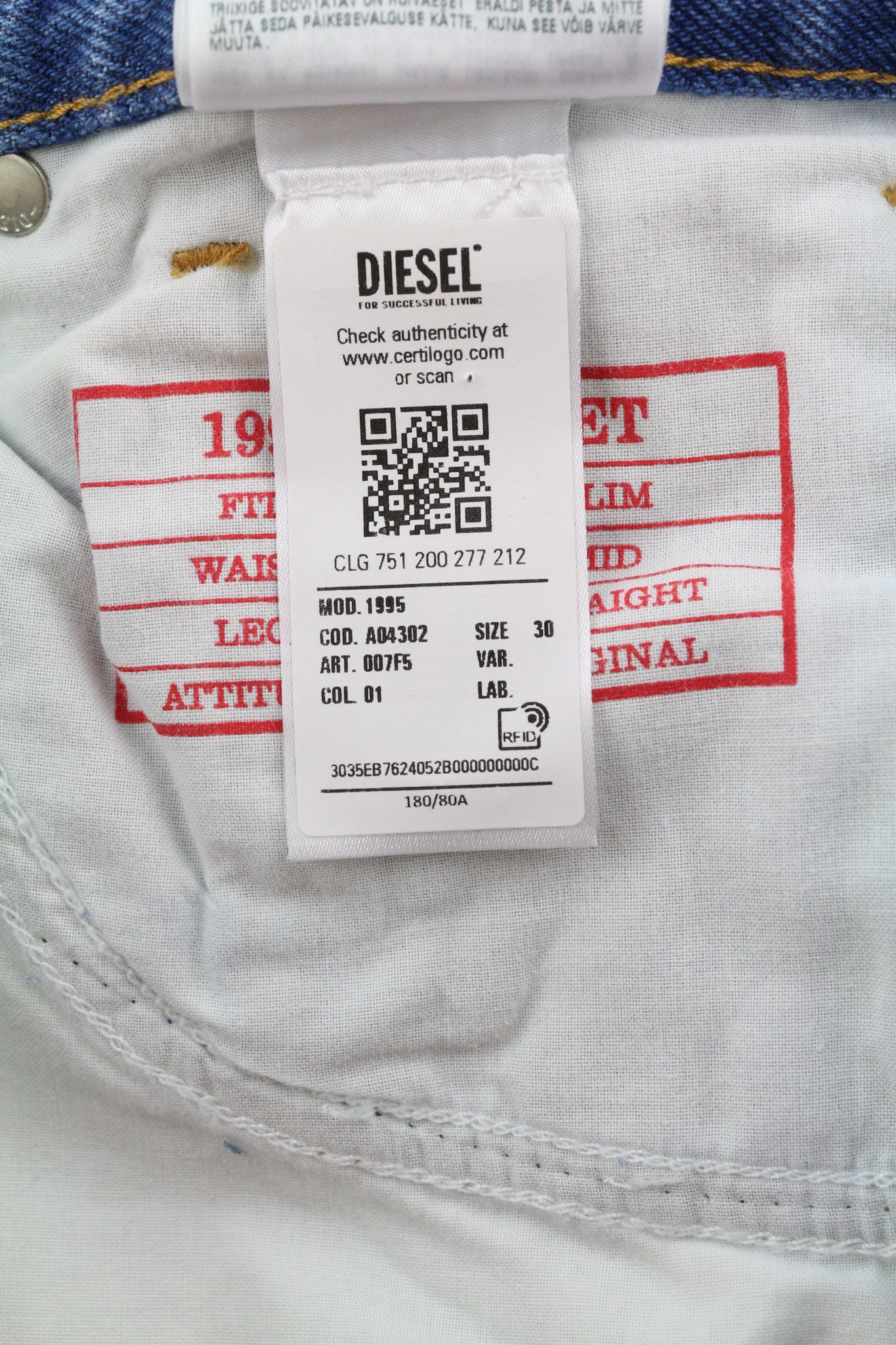Diesel 1995 007F5 W30 Slim Straight Washed Blue Jeans 40224 Size US 30 / EU 46 - 12 Thumbnail