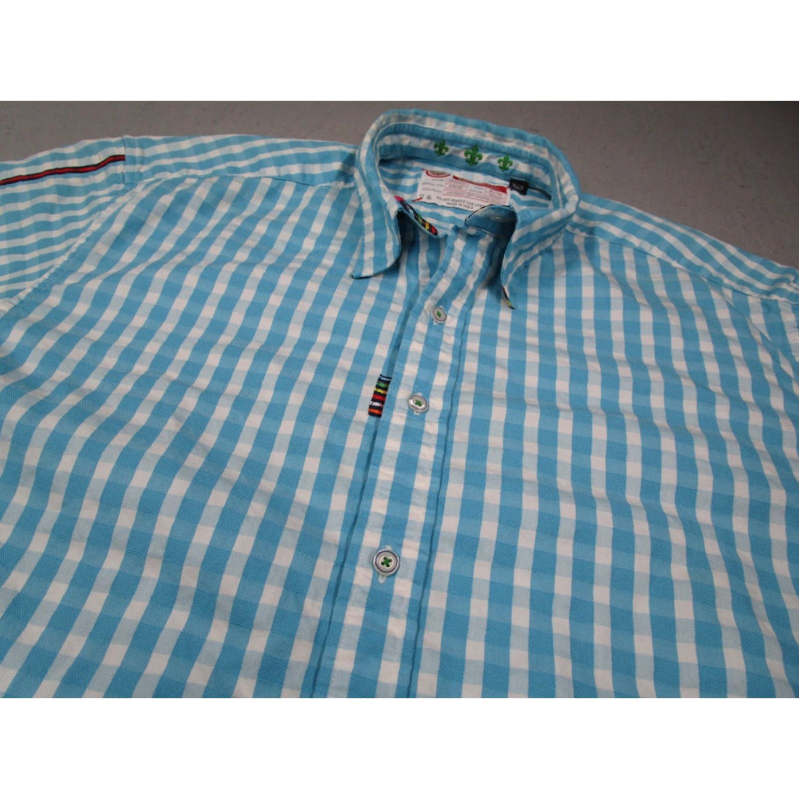 Robert Graham Robert Graham Shirt Mens XL Blue Short Sleeve Button-Up Embroidered Check Cotton Blend No N/A Size US XL / EU 56 / 4 - 2 Thumbnail