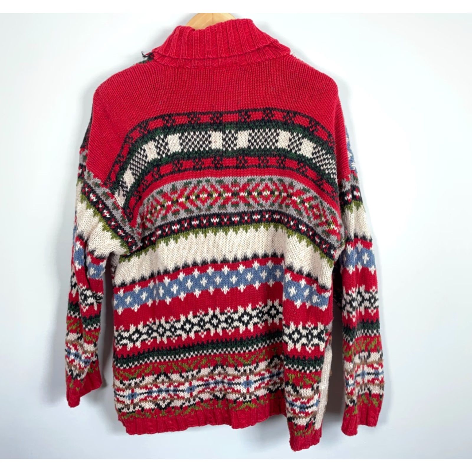 Vintage Winter Patchwork Cardigan Women's 22 / 24 Red Knit Ski Snowflake Christmas Women's Size 3XL / US 20-22 - 2 Thumbnail