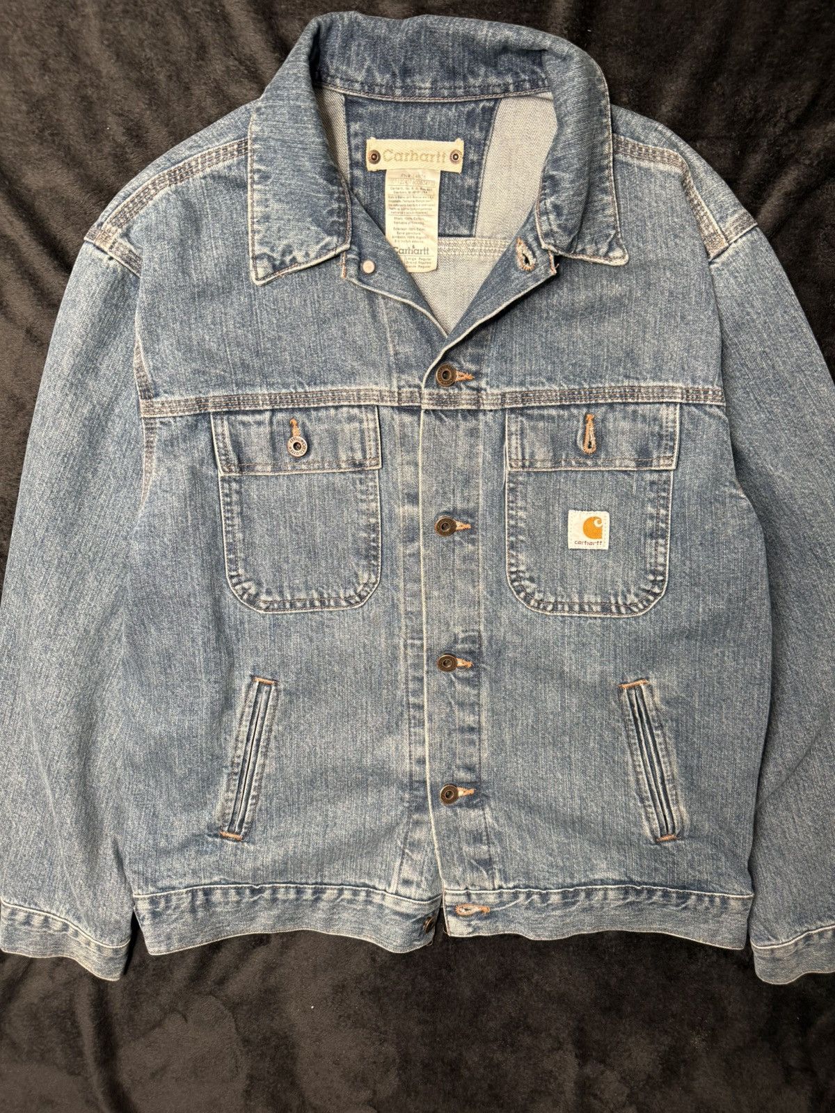 Vintage Carhartt J186 Denim Chore Jacket Blue Size L 90s