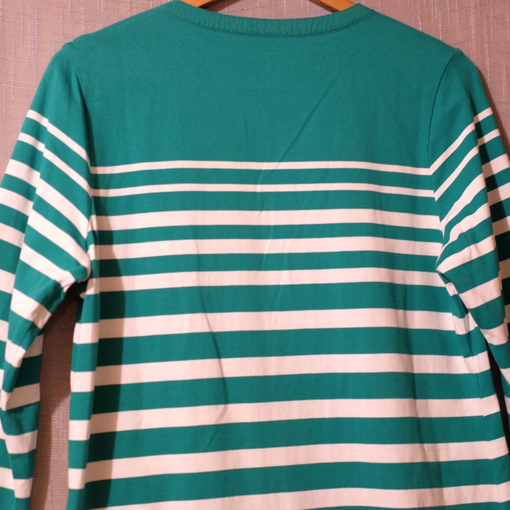 Vintage EUC LL Bean 3/4 Sleeve Henley Top 100% Cotton Green/White Womens M-Reg #A11-47 Shirt Womens M Green/White Linen? Size M / US 6-8 / IT 42-44 - 6 Thumbnail