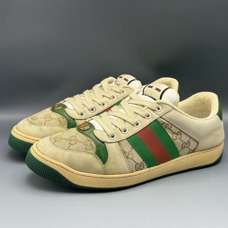 Gucci Gucci Screener Dirty Sneakers in Green Leather 0079 Size US 10.5 / EU 43-44 - 1 Thumbnail