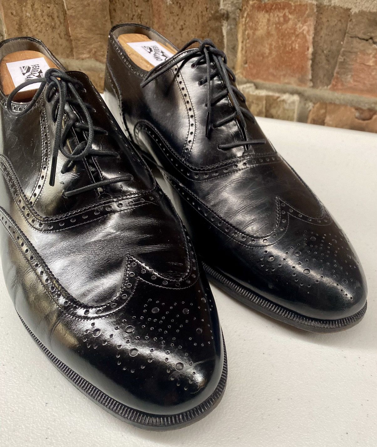 Salvatore Ferragamo Ferragamo 🇮🇹 Nero wingtip brogue oxfords 11 D VGC esquire Size US 11 / EU 44 - 4 Thumbnail