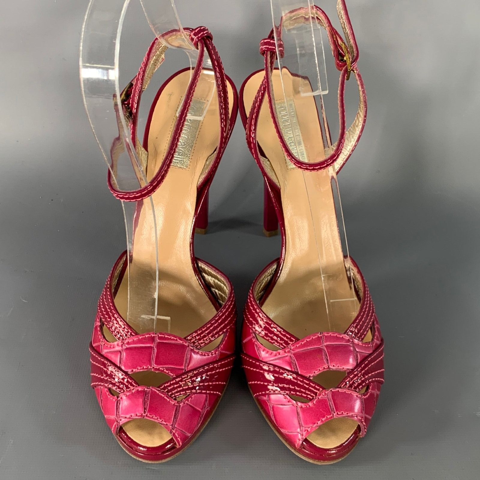 Roberto Cavalli Size 6 Pink Mixed Materials Patent Leather Platform Sandals Size US 6 / IT 36 - 4 Thumbnail