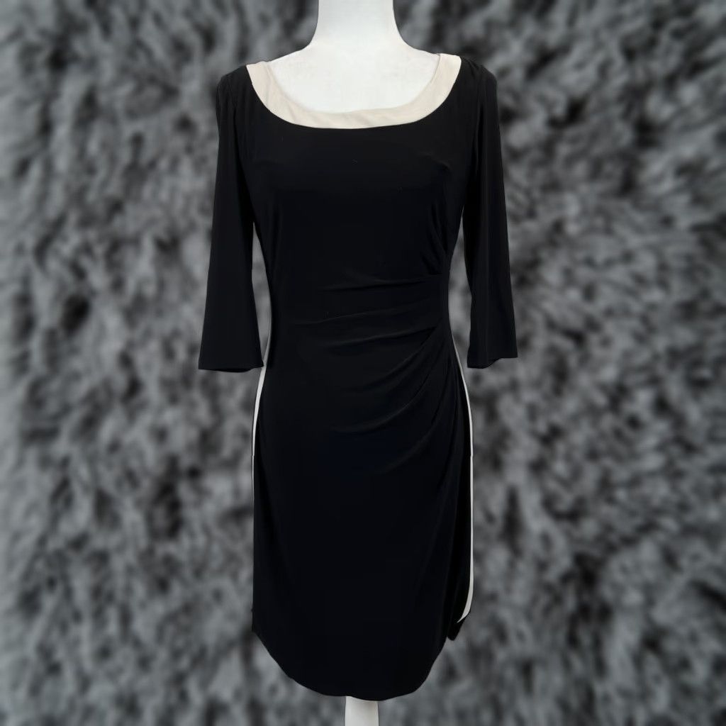 Ralph Lauren Lauren Ralph Lauren Dress 8 Black & Ivory Slinky Ruched Side Classic Womens Size M / US 6-8 / IT 42-44 - 1 Thumbnail