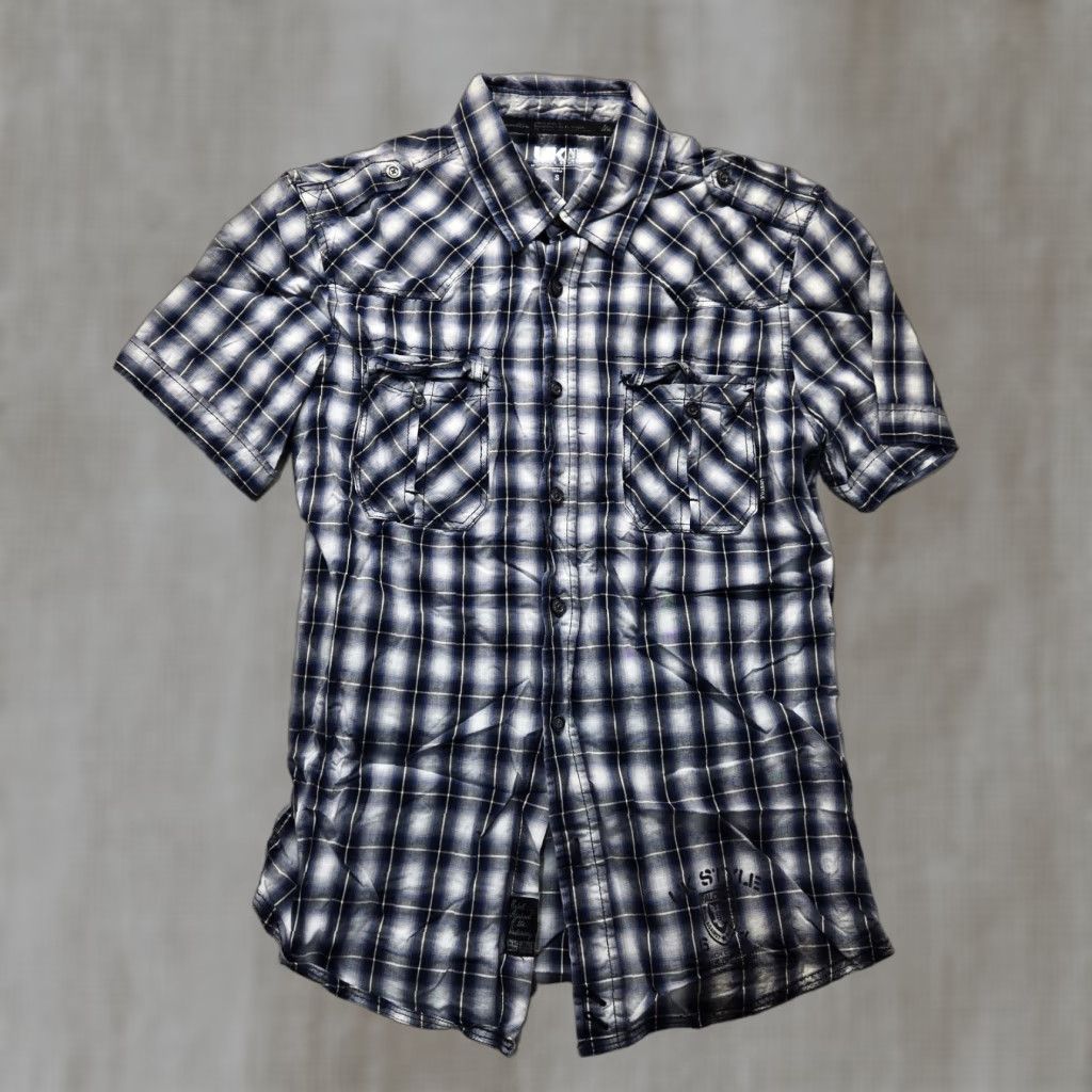 French Connection FRI French Connection Shirt Blue Plaid Short Sleeve Button-Up Pockets Men S Cotton Blend Classic Shirt Mens Small Blue Plaid 2020s Size US S / EU 44-46 / 1 - 1 Thumbnail