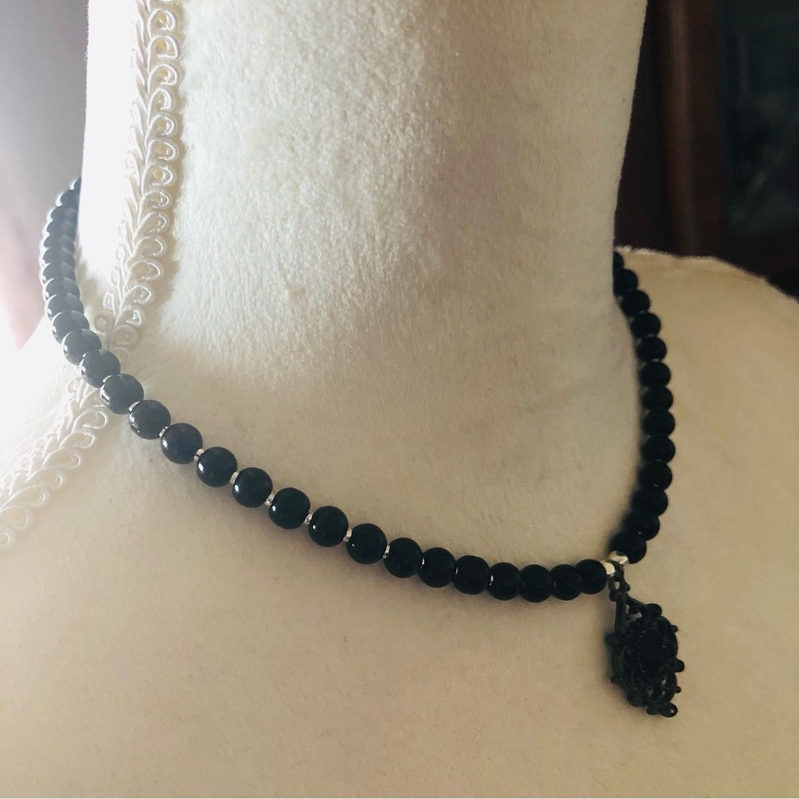 Handmade Handcrafted repurpose black glass crystal Pearl necklace Size ONE SIZE - 3 Thumbnail