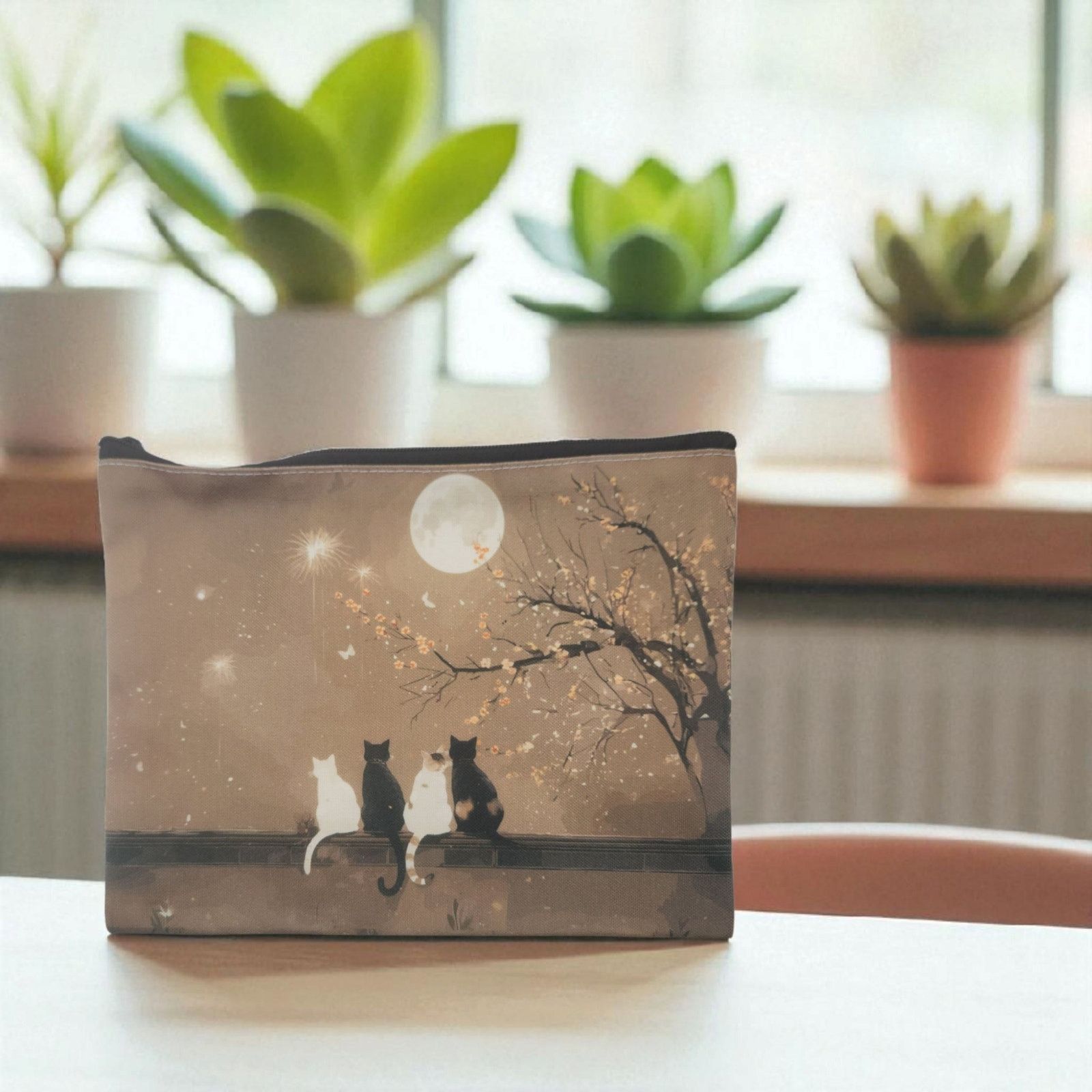 Other Moonlight Cats Cosmetic Bag Cherry Blossom Makeup Pouch Size ONE SIZE - 2 Thumbnail