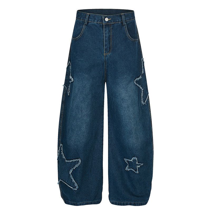 Vintage American Retro Star-Embroidered Curved-Leg Jeans Size US 32 / EU 48 - 1 Thumbnail