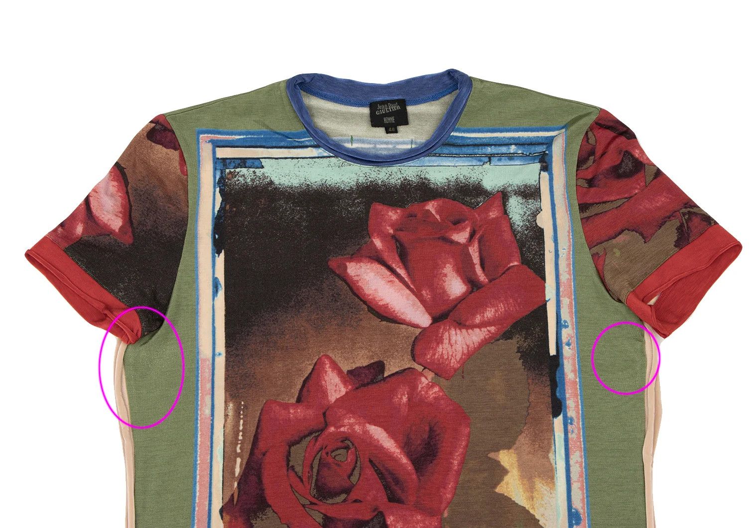 Jean Paul Gaultier Rose Print Nylon Stretch T-Shirt in Red Multi, Size 48 Size US M / EU 48-50 / 2 - 2 Thumbnail