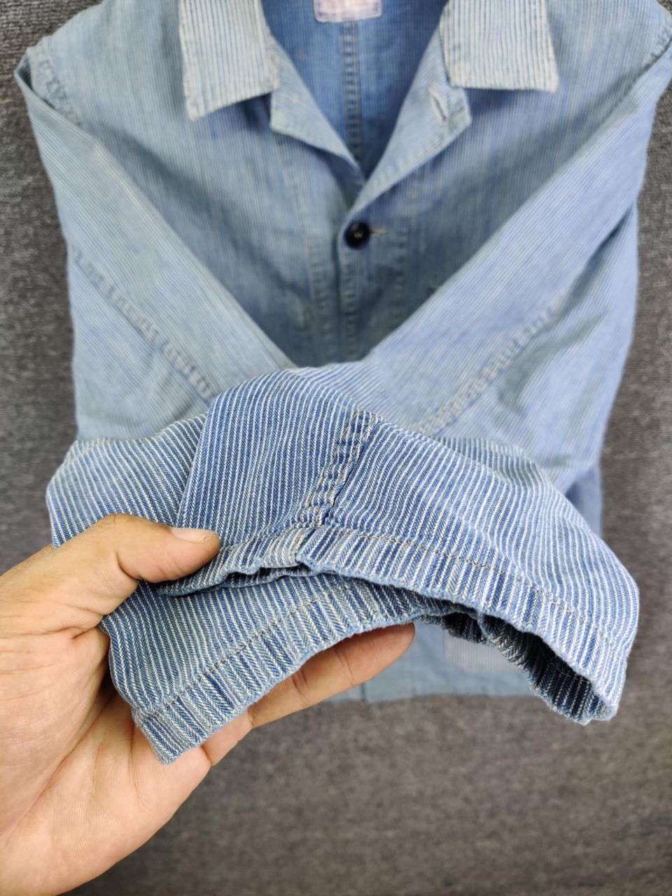Blue Blue Japan Vintage 90s Blue Blue Japan Indigo Stripe Chore Jacket Size US L / EU 52-54 / 3 - 13 Thumbnail
