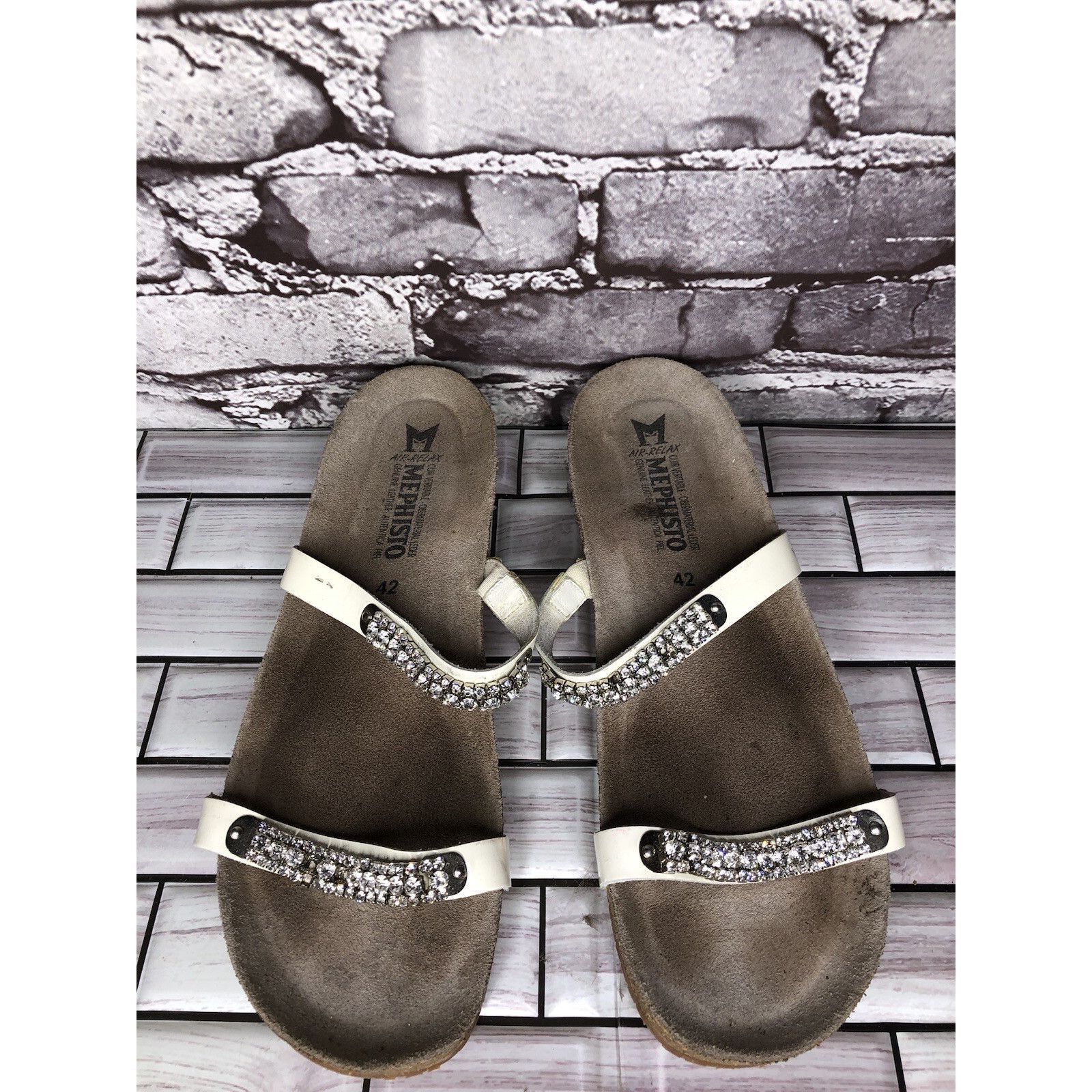 Mephisto Mephisto White Rhinestone Crystal Strap Slide Cork Sandals W Size US 11 / IT 41 - 23 Thumbnail