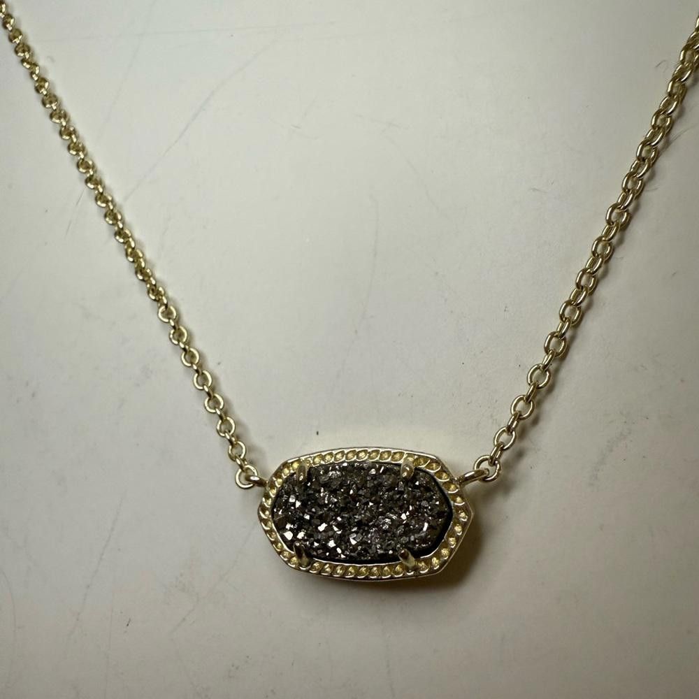 Designer Kendra Scott Elisa Necklace Platinum Drusy Pendant Gold Size ONE SIZE - 4 Thumbnail