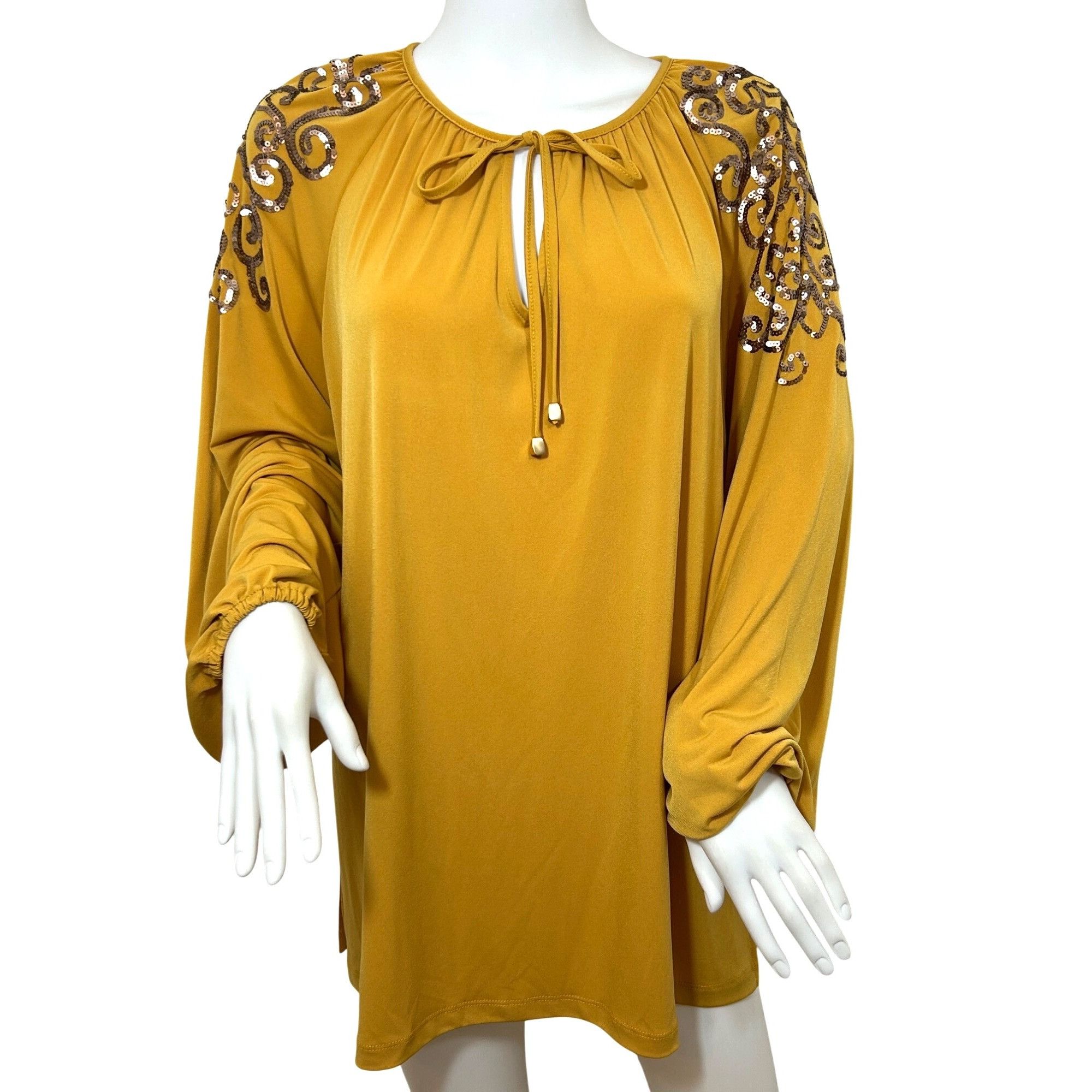 Other Susan Graver Tunic Top Yellow XL Sequined Shoulders Round Ne Size XL / US 12-14 / IT 48-50 - 1 Thumbnail