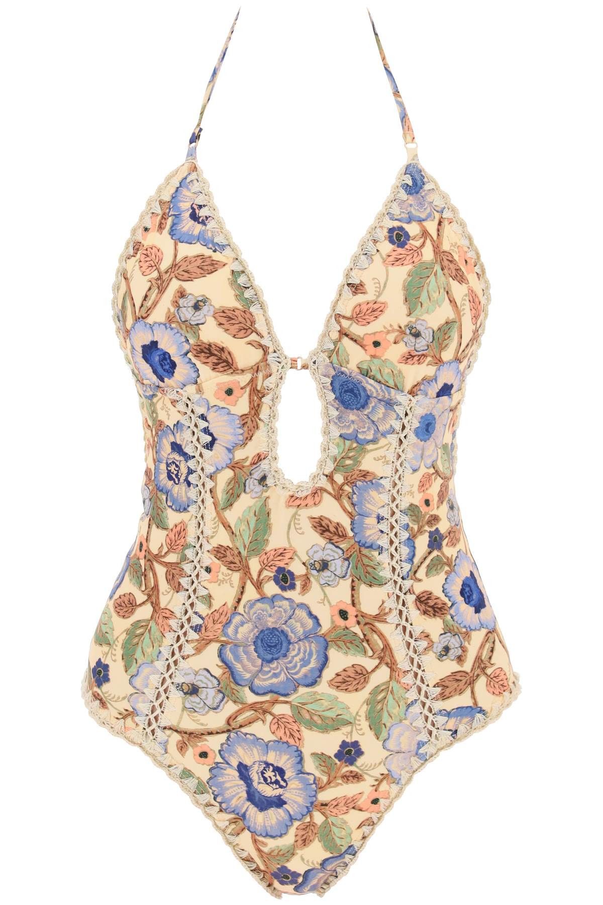 image of Zimmermann "junie Crochet Edge One in Ivory Blue Floral, Women's (Size Small)