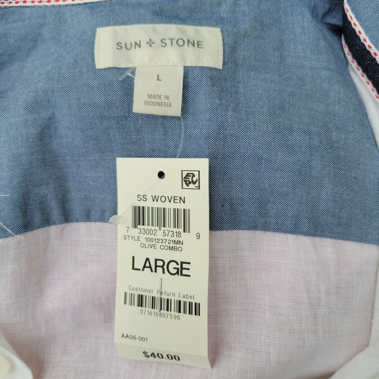 Other Men's Sun Stone Cotton Casual Shirt. Large Size US L / EU 52-54 / 3 - 5 Thumbnail
