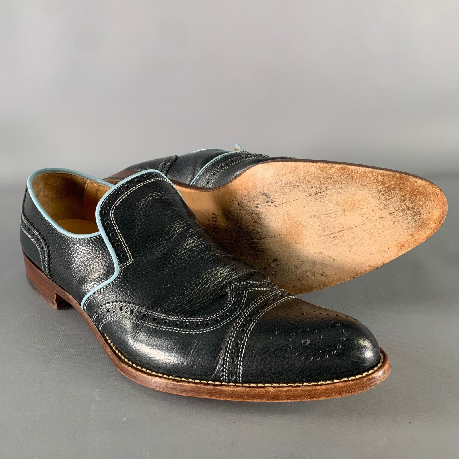 Miu Miu MIU MIU Size 9 Navy Light Blue Leather Spectator Loafers Size US 9 / EU 42 - 5 Thumbnail